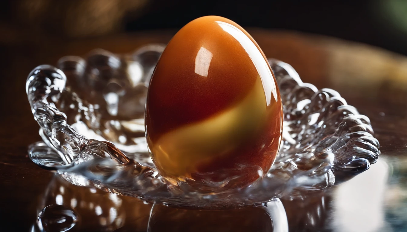 Capture a creative shot of an Easter egg submerged in a clear glass of water, playing with reflections and refractions to create a visually captivating image.