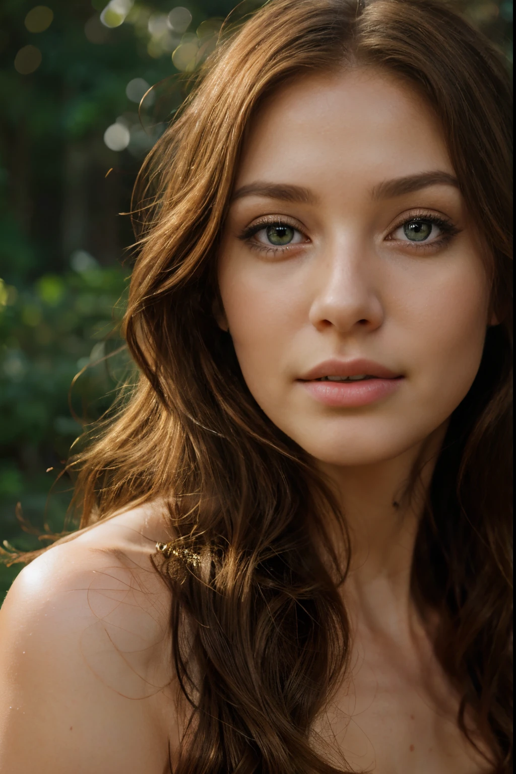 best quality, highres, realistic:1.37), HDR, ultra-detailed, 23-year-old woman, beautiful detailed enchanting green eyes, beautiful detailed lips, long eyelashes, flawless skin, lustrous chestnut hair cascading down her shoulders, natural makeup, elegant posture, soft natural lighting, subtle background, portrait, vivid colors