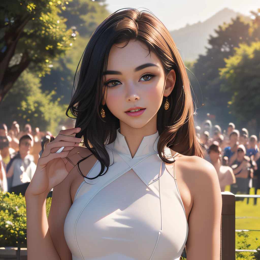 (extremely detailed 8K wallpaper:2), (photo:2), (22 years old Xuan Beautiful girl:2), (gives a lecture to friends:2), Detailed (Face & Eyes), (hyper realistic:1), (Highly detailed:1), (Epic Realistic:1), rim light, (Maximum details:1), Cosy, (body complet:1.3), (looking a viewer:2), (Attractive qualities of a woman:2), (attractive female:2), (Attractive:2), Smile, intelligence, sympathy, Grace, A sense of style, Fitness, Care, optimism, (sensitivity:2), frankness, Romantic gestures, playfulness, Fashion Sense, (sensuality:2), charm, modesty, Thoughtfulness, (femininity:1), flirtatiousness, warmth, (Physical Attractiveness:2), beautiful smile, Love of Life, Strength and power, Vulnerability, curiosity, wonder, Love, (Nature's prehistory:2), Kawaii, waifu, beautiful breasts, (attractive body:2), (handsome body:2), BEAUTIFUL POSE, attractive pose, (nice feet:1.0), (beautiful clothing:1), (Classic clothes:2), (elegant clothing:2), (European Clothing:2), detailed clothes, (upskirt:1), (blouse:1), (provocative pose)