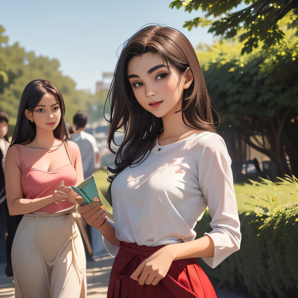 (extremely detailed 8K wallpaper:2), (photo:2), (22 years old Xuan Beautiful girl:2), (gives a lecture to friends:2), Detailed (Face & Eyes), (hyper realistic:1), (Highly detailed:1), (Epic Realistic:1), rim light, (Maximum details:1), Cosy, (body complet:1.3), (looking a viewer:2), (Attractive qualities of a woman:2), (attractive female:2), (Attractive:2), Smile, intelligence, sympathy, Grace, A sense of style, Fitness, Care, optimism, (sensitivity:2), frankness, Romantic gestures, playfulness, Fashion Sense, (sensuality:2), charm, modesty, Thoughtfulness, (femininity:1), flirtatiousness, warmth, (Physical Attractiveness:2), beautiful smile, Love of Life, Strength and power, Vulnerability, curiosity, wonder, Love, (Nature's prehistory:2), Kawaii, waifu, beautiful ???????, (attractive body:2), (handsome body:2), BEAUTIFUL POSE, attractive pose, (nice feet:1.0), (beautiful clothing:1), (Classic clothes:2), (elegant clothing:2), (European Clothing:2), detailed clothes, (???????:1), (blouse:1), (provocative pose)