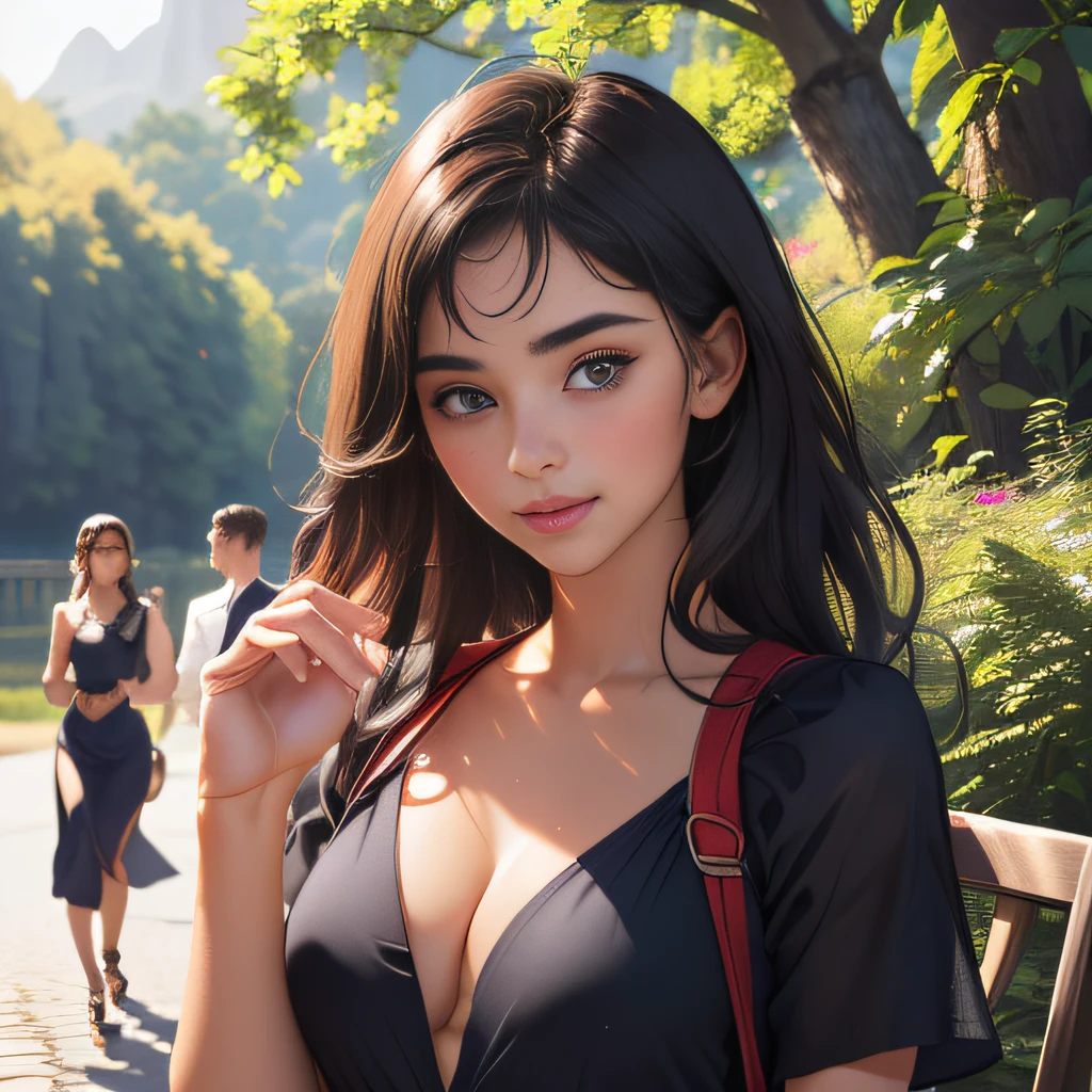 (extremely detailed 8K wallpaper:2), (photo:2), (22 years old Xuan Beautiful girl:2), (gives a lecture to friends:2), Detailed (Face & Eyes), (hyper realistic:1), (Highly detailed:1), (Epic Realistic:1), rim light, (Maximum details:1), Cosy, (body complet:1.3), (looking a viewer:2), (Attractive qualities of a woman:2), (attractive female:2), (Attractive:2), Smile, intelligence, sympathy, Grace, A sense of style, Fitness, Care, optimism, (sensitivity:2), frankness, Romantic gestures, playfulness, Fashion Sense, (sensuality:2), charm, modesty, Thoughtfulness, (femininity:1), flirtatiousness, warmth, (Physical Attractiveness:2), beautiful smile, Love of Life, Strength and power, Vulnerability, curiosity, wonder, Love, (Nature's prehistory:2), Kawaii, waifu, beautiful breasts, (attractive body:2), (handsome body:2), BEAUTIFUL POSE, attractive pose, (nice feet:1.0), (beautiful clothing:1), (Classic clothes:2), (elegant clothing:2), (European Clothing:2), detailed clothes, (upskirt:1), (blouse:1), (provocative pose)