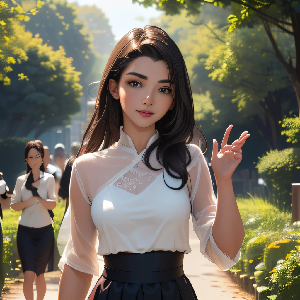 (extremely detailed 8K wallpaper:2), (photo:2), (22 years old Xuan Beautiful girl:2), (gives a lecture to friends:2), Detailed (Face & Eyes), (hyper realistic:1), (Highly detailed:1), (Epic Realistic:1), rim light, (Maximum details:1), Cosy, (body complet:1.3), (looking a viewer:2), (Attractive qualities of a woman:2), (attractive female:2), (Attractive:2), Smile, intelligence, sympathy, Grace, A sense of style, Fitness, Care, optimism, (sensitivity:2), frankness, Romantic gestures, playfulness, Fashion Sense, (sensuality:2), charm, modesty, Thoughtfulness, (femininity:1), flirtatiousness, warmth, (Physical Attractiveness:2), beautiful smile, Love of Life, Strength and power, Vulnerability, curiosity, wonder, Love, (Nature's prehistory:2), Kawaii, waifu, beautiful breasts, (attractive body:2), (handsome body:2), BEAUTIFUL POSE, attractive pose, (nice feet:1.0), (beautiful clothing:1), (Classic clothes:2), (elegant clothing:2), (European Clothing:2), detailed clothes, (upskirt:1), (blouse:1), (provocative pose)