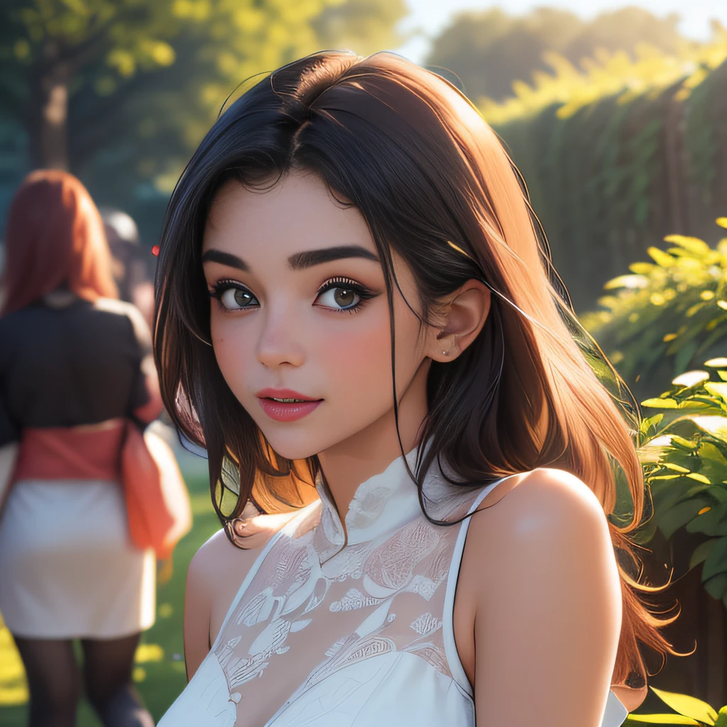 (extremely detailed 8K wallpaper:2), (photo:2), (22 years old Xuan Beautiful girl:2), (gives a lecture to friends:2), Detailed (Face & Eyes), (hyper realistic:1), (Highly detailed:1), (Epic Realistic:1), rim light, (Maximum details:1), Cosy, (body complet:1.3), (looking a viewer:2), (Attractive qualities of a woman:2), (attractive female:2), (Attractive:2), Smile, intelligence, sympathy, Grace, A sense of style, Fitness, Care, optimism, (sensitivity:2), frankness, Romantic gestures, playfulness, Fashion Sense, (sensuality:2), charm, modesty, Thoughtfulness, (femininity:1), flirtatiousness, warmth, (Physical Attractiveness:2), beautiful smile, Love of Life, Strength and power, Vulnerability, curiosity, wonder, Love, (Nature's prehistory:2), Kawaii, waifu, beautiful breasts, (attractive body:2), (handsome body:2), BEAUTIFUL POSE, attractive pose, (nice feet:1.0), (beautiful clothing:1), (Classic clothes:2), (elegant clothing:2), (European Clothing:2), detailed clothes, (upskirt:1), (blouse:1), (provocative pose)