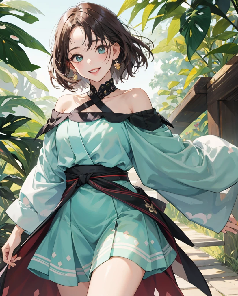 ((master part)), ((best quality)), (ultra-detalhado), ((kawaii)),menina japonesa, 19yo, fofo, (Lovely), ((sexy)), (Foi), ((extremamente detalhado)), 4k, (8k), best quality, (Beautiful), Realistic, real, Floresta, dia, Uma mulher bonita, sozinho, Loli Rosto e peitos grandes, Barriguinha, summer dress, (vestido off-shoulder), Cabelo castanho claro bonito, ((Olhos bonitos)), short hair, gordura, sobrepeso, Curvy, Sorriso leve, cowboy shot