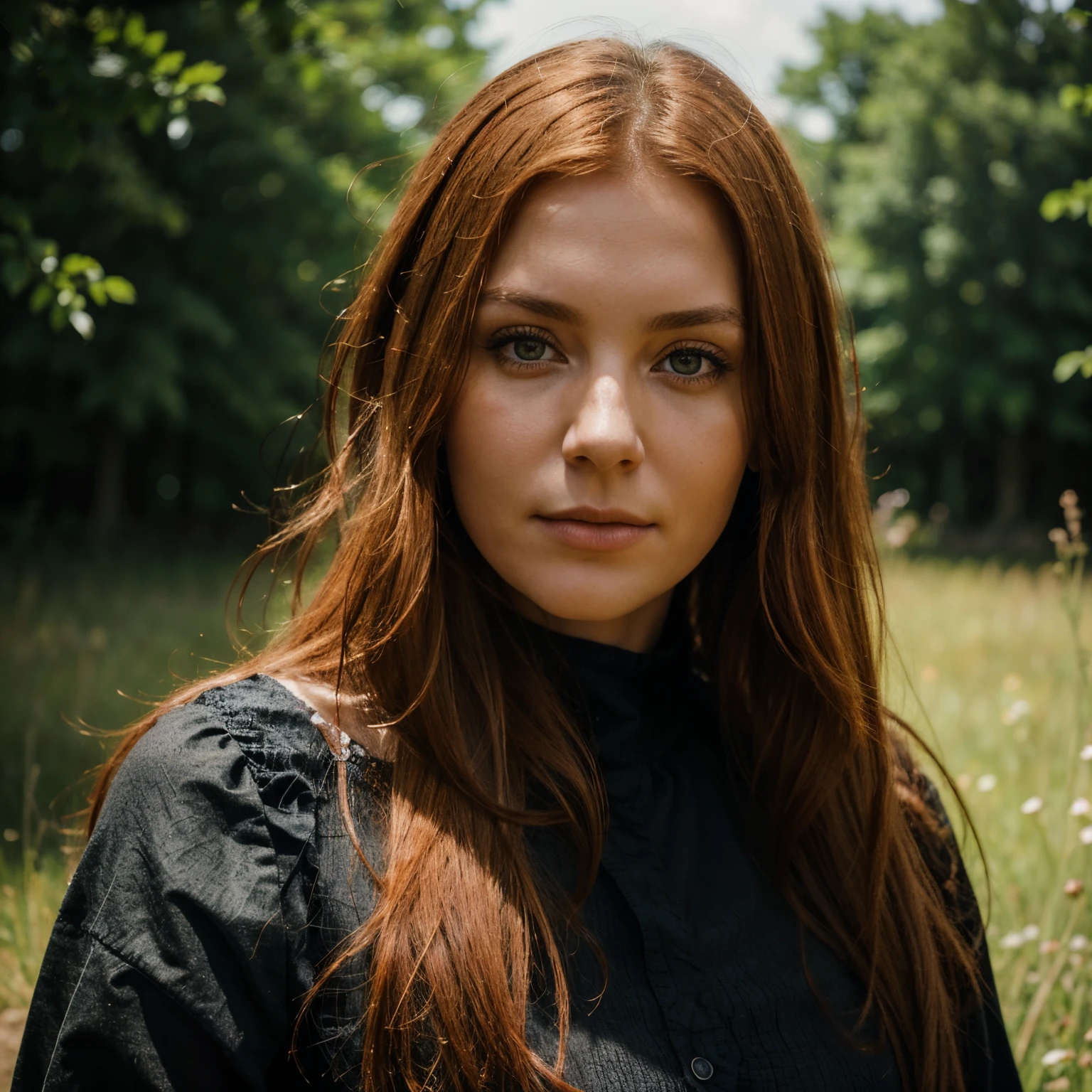 RAW portrait, photorealistic, Nordische Frau, gorgeous woman, Sommersprossen, rotes Haar, schulterlanges Haar, innen, verschwommener Hintergrund, sfw, face focus