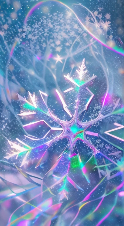 "(best quality,realistic:1.37),ultra-detailed,snowflake,sparkling,crystal clear,light reflections,glittering,transparent,shimmering,delicate,beautifully intricate,large and intricate,icy,ethereal,mesmerizing,pure white,subtle shades of blue and silver,delicate patterns,dancing in the air,floating gracefully,frozen in time,gentle breeze,softly falling snow,dreamlike atmosphere,winter wonderland,artistic interpretation,fantasy,close-up,macro photography, (((iridescent)))"