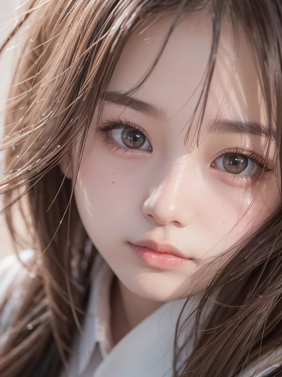 tmasterpiece，top-quality，offcial art，Highly detailed CG Unity 8K wallpapers，like a college girl，20 years girl，Very delicate beautiful，超A high resolution，（realisticlying：1.4），Golden Hour Lighting，（The upper part of the body），（Platinum Long Hair：0.8），（Puffy eyes），looking at viewert，facing front，ssmile，JK Skirt，校服，（chiayi：1.5）， tmasterpiece， best qualtiy， RAW photogr， realisticlying， faces， incredibly absurd res， Buatigarh， depth of fields， hight resolution， ultra - detailed， finedetail， Very detailed， extremely detailed eye and face， Sharp pupils， pupil realistic， tack sharp focus， cinmatic lighting