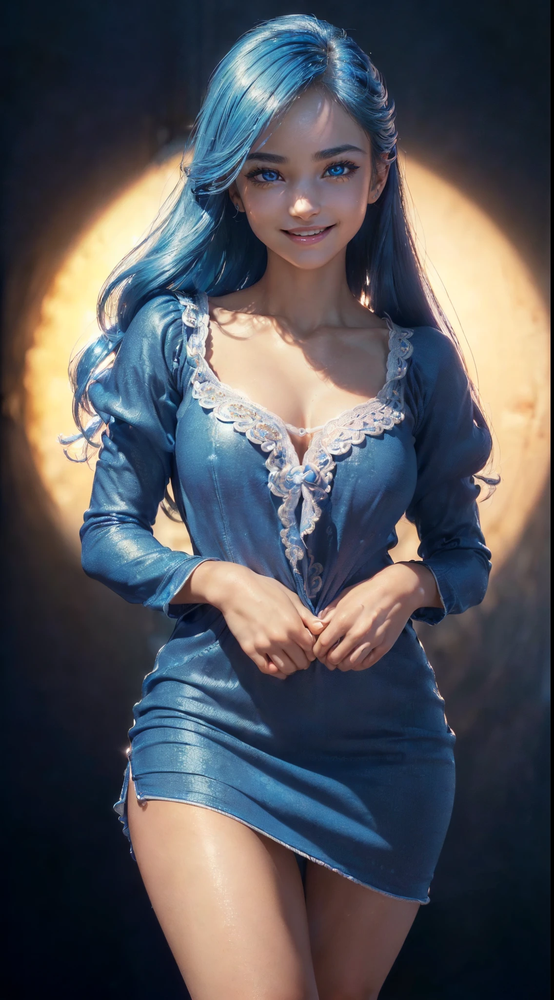 (((front view))), ((Masterpiece)), ((ultra high definition)), ((ultra high resolution)), ((full sharpness)), ((maximum quality)), ((Cinematic)), ((8k)), ((Smurfette)), ((identical to the cartoon)), ((alone)), ((full body)), ((ultra detailed face)), ((ultra detailed eyes)), ((ultra realist eyes)), ((ultra detailed irises)), ((totally normal irises)), (((identical irises))), ((ultra delicate hands)), ((ultra detailed hands)), ((very small hands)), ((small hands)), ((ultra detailed fingers)), ((natural lighting)), ((very happy smile)), ((smooth skin)), ((natural skin), ((totally ultra realistic)), ((always repeat the same face)), ((always the same body)), ((always the same proportions)), ((always the same clothes)), ((looking at the camera)), ((natural colors)), ((insinuating)), ((luxurious)), ((luscious))