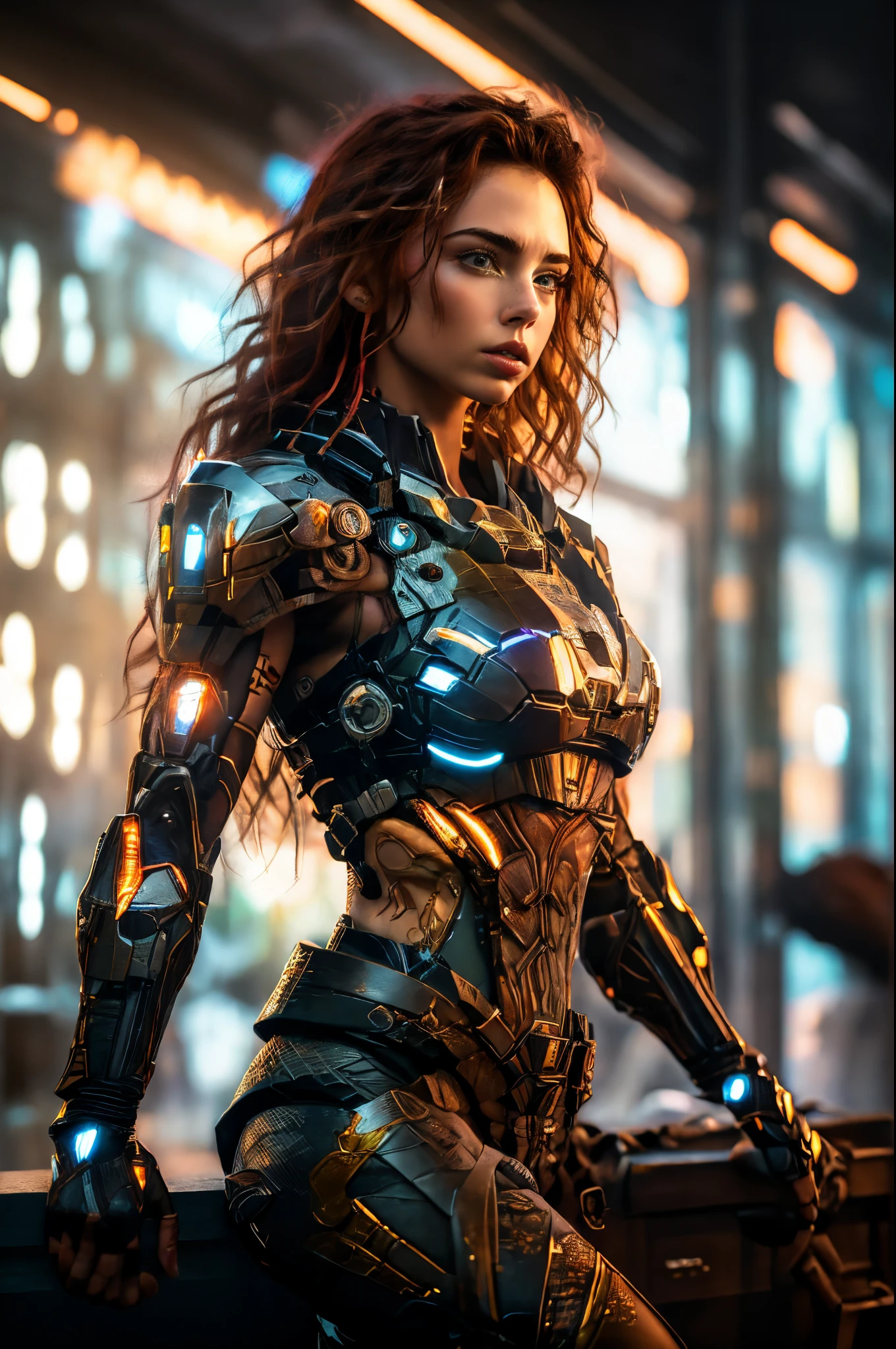 Gal Gadot as the captain of a spaceship, looking into space through a glass window, (inspired by Mass Effect), an armor, arms up, armpits, (8k, foto RAW, fotorrealista: 1, 25), (muito brilho labial, muitos cílios, melhor qualidade, ultra alta resolução, Profundidade de Campo, Aberração Cromática, Luz Ampla, Cor Natural, distant images (1:2)