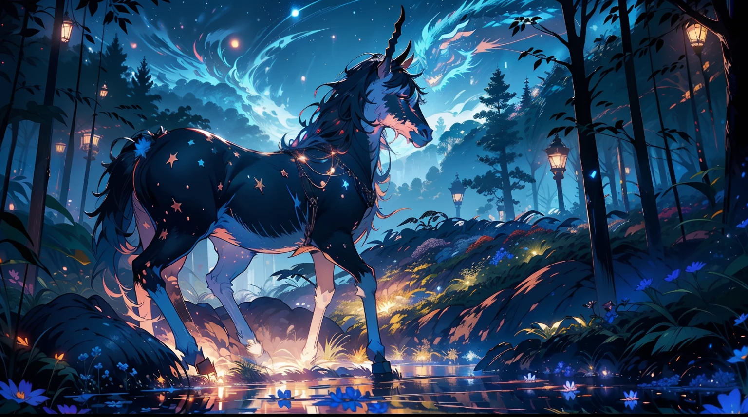 main part, a gorgeous, The landscape, (((The No_Centaur DIM))), the night, florals, trpical garden, starrysky, constellation, Amazing, Faraway view, Eau, Quint, accompaniment, Calm, meteors, cosmic, magia, magia, the detail, Justo, ((Piri Rambos))
