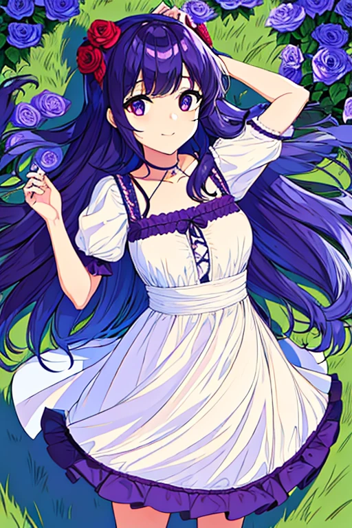 una chica con un vestido caminando hacia las flores