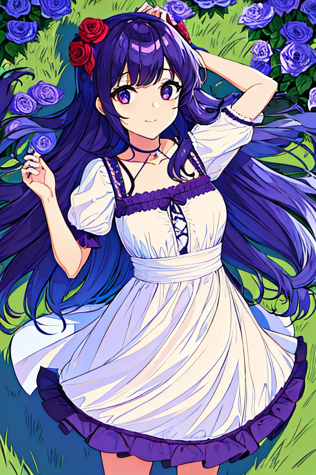 una chica con un vestido caminando hacia las flores
