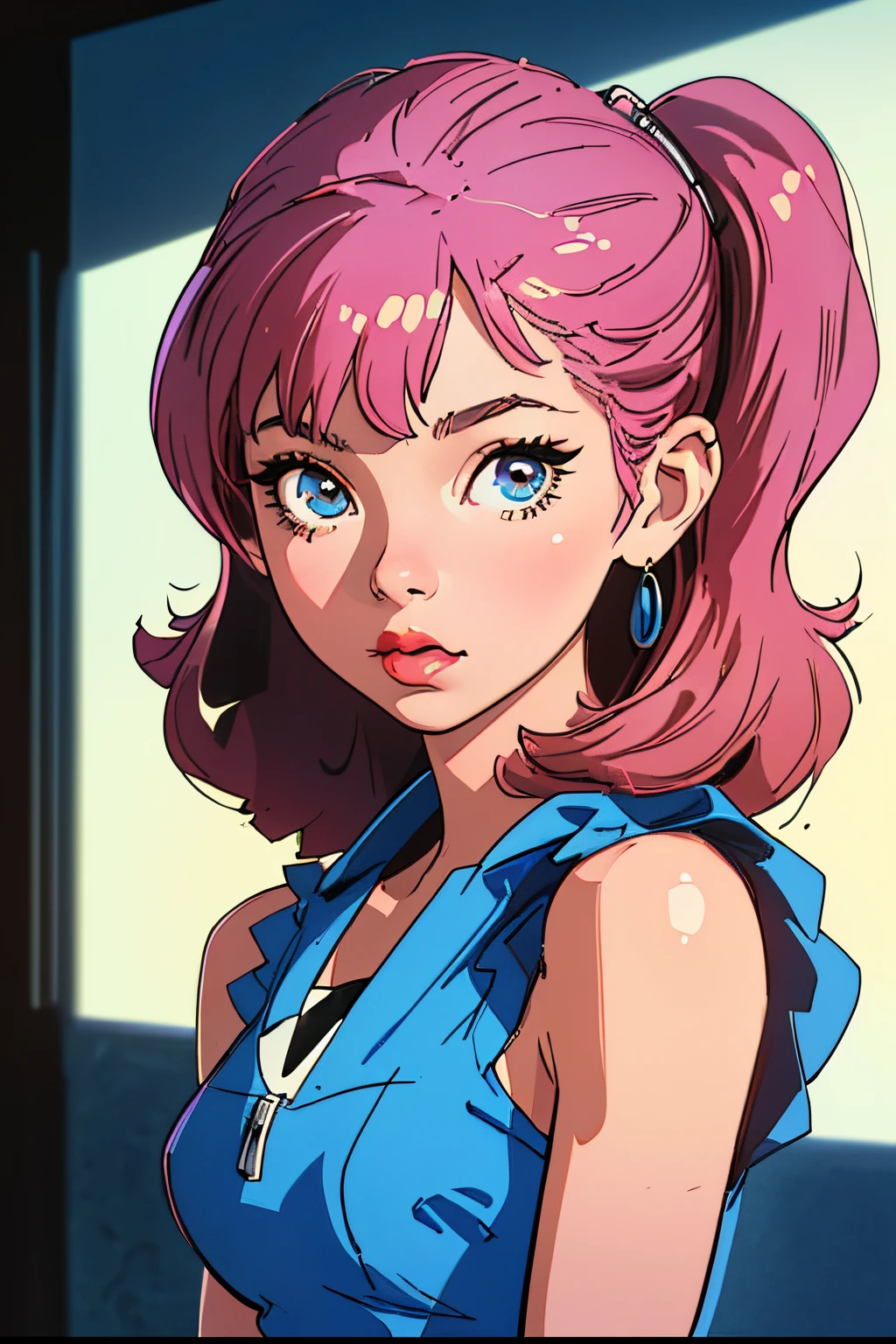 (best quality, masterpiece), 1girl, 1980s \(style\), looking at viewer, pinup \(style\), upper body,