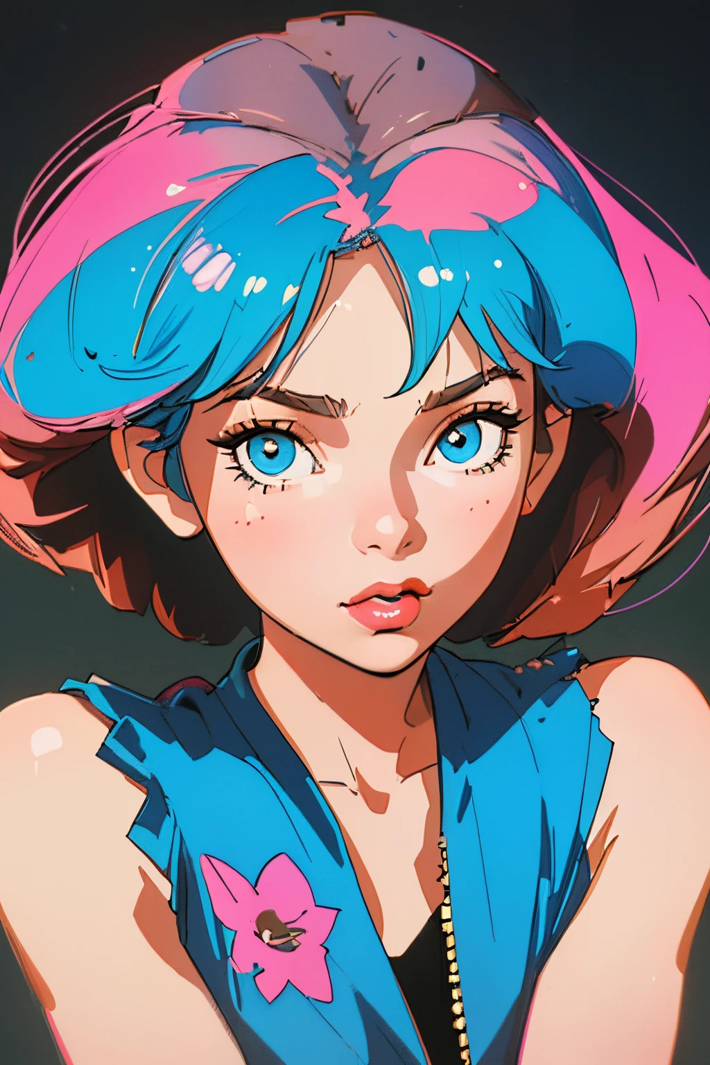 (best quality, masterpiece), 1girl, 1980s \(style\), looking at viewer, pinup \(style\), upper body,