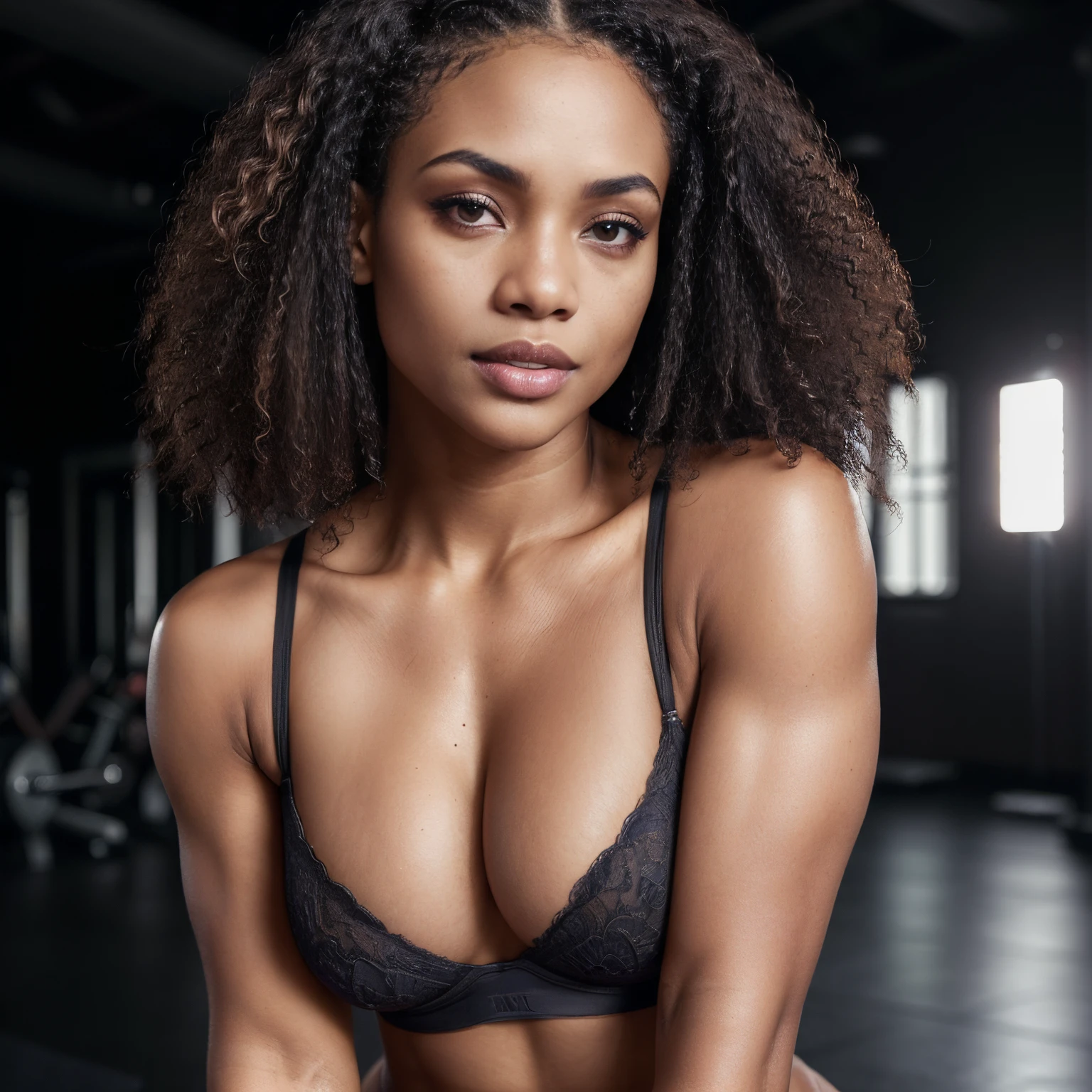 (editorial photograph of an 32 year old Melanesian woman), (slim top, cotton panties, MMA gloves), (straight non curly hair), (highly detailed face:1.4), (muscles:1.2), (MMA pose:1.2), (background inside light, bright, private gym:1.1), (8k, uhd, dslr, high quality, cinematic lighting, bokeh), (dramatic, award winning photography, incredible masterpiece:1.3), (((sexy sultry stare at camera:1.2))), (fit curvy:1.2), (light skinned complexion:1.4)