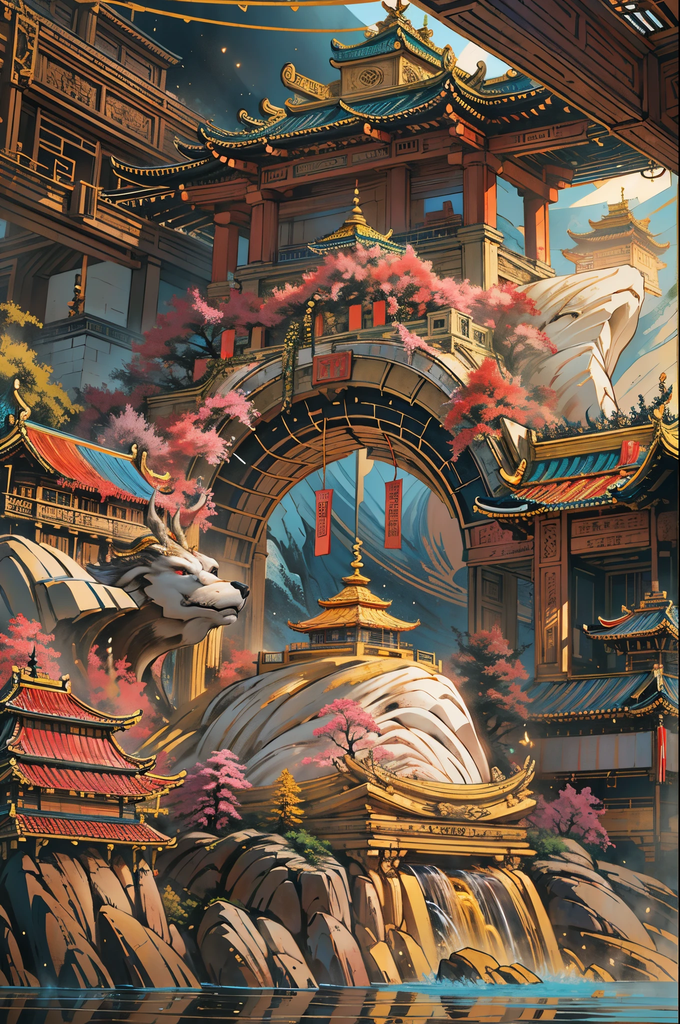 Describe an ancient creator god，Fuxi，Emperor Fuxi，The first of the three emperors，The first of a hundred kings，He is also the earliest recorded creation god in my country.，He moves up and down in the sky，Deep background，hoang lap，marvelous and unbelievable，Epic work，(Complicated details，hyper-detailing:1.2)，ultra real photo, Epic reality, ((com cores neutras)),(pastel colour:1.2), hyper realisitc, + Cinema lenses + dynamic compositions, The is very detailed, Sharpen, Cinematic, warmly lit, Light effect, Dramatic light, (Complicated details:1.1), the complex background, (greg rutkovsky:0.8),