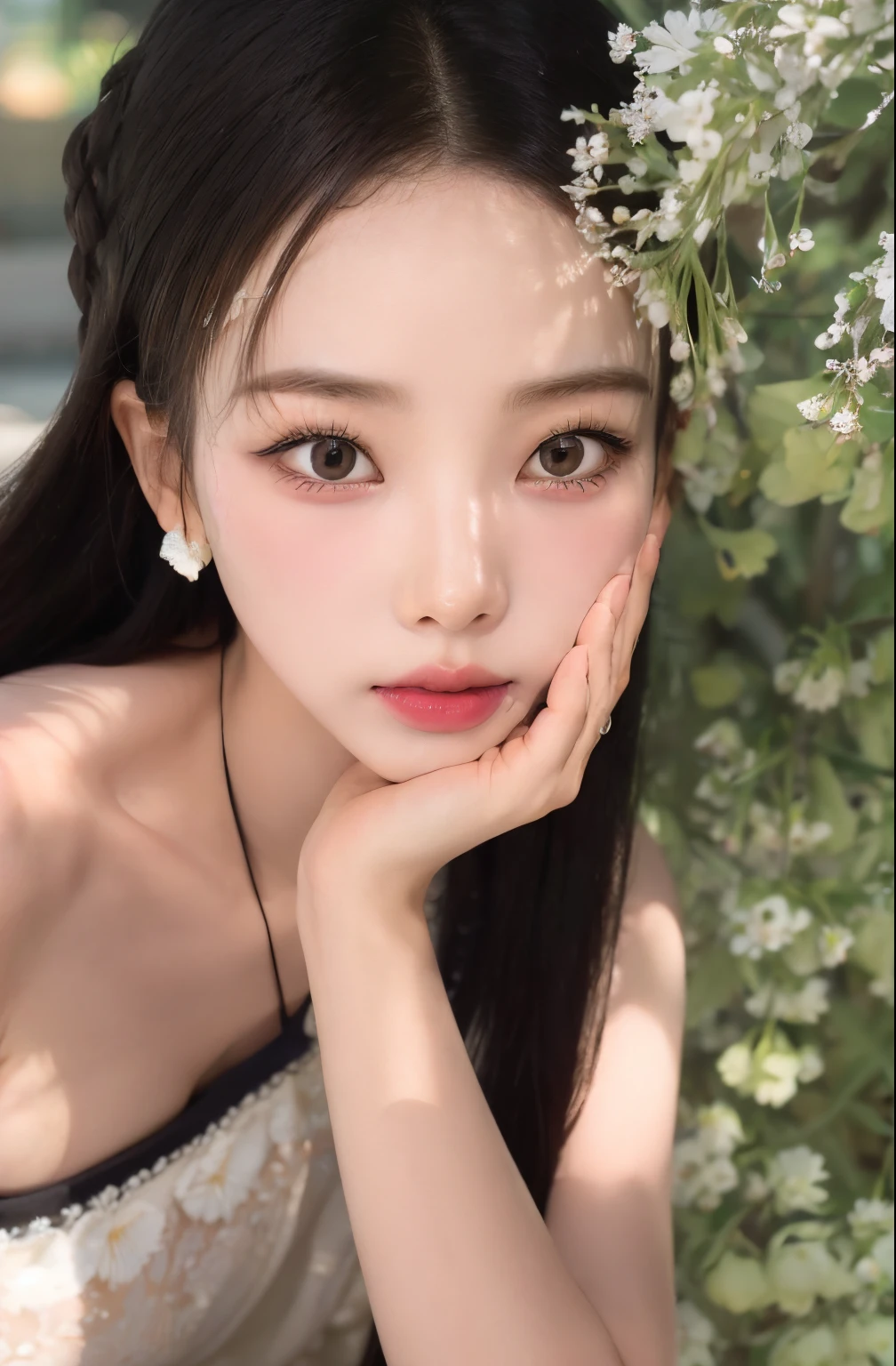 Un primer plano de una mujer con el pelo largo y una flor en el pelo, Hermosa mujer surcoreana, maquillaje popular de Corea del Sur, dilraba dilmurat, Chica coreana, Hermosa joven coreana, Beautiful aesthetic face, maquillaje coreano popular, Hermosa joven coreana, Wan adorable cara coreana, ulzzang, Joven y adorable rostro coreano, beautiful asian girl, Hermosa modelo china