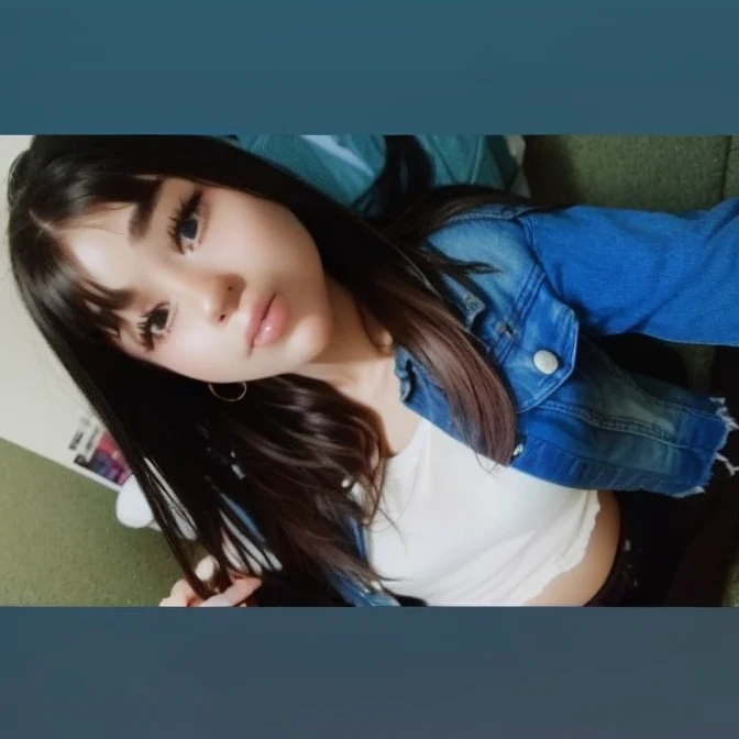 12 years girl. Vestida con campera de jeans.