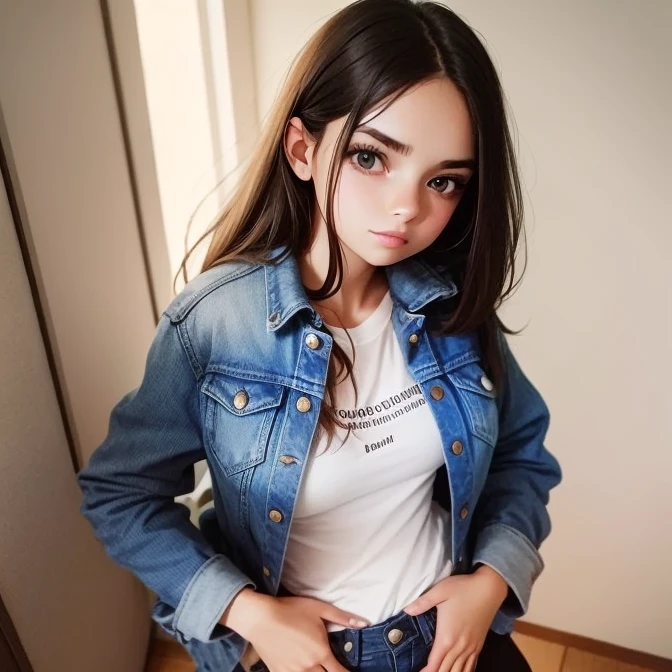 girl. Vestida con campera de jeans.