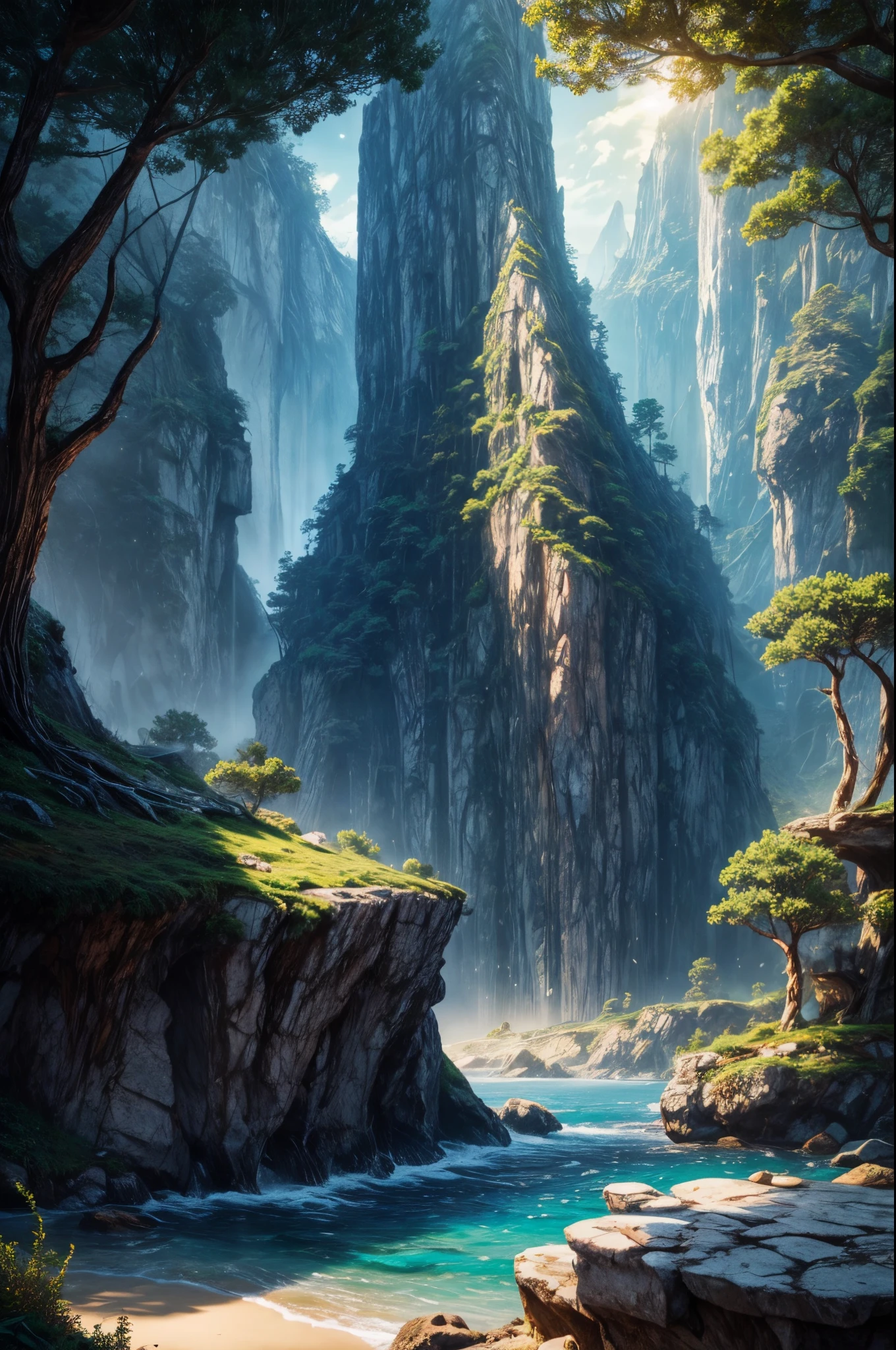 La mejor calidad, Obra maestra, Beautiful wild and natural fantasy landscape with bright lights