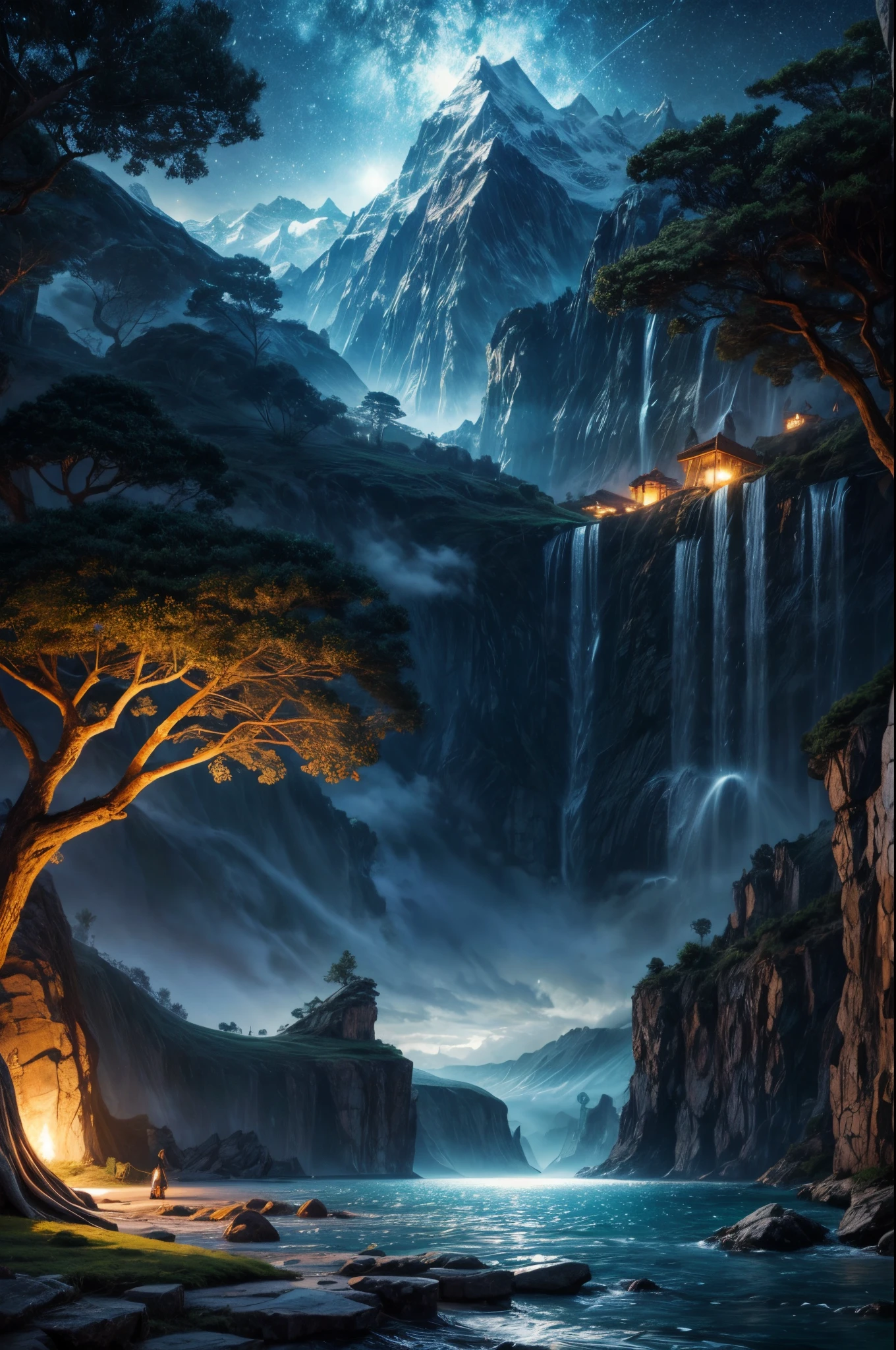 La mejor calidad, Obra maestra, Beautiful wild and natural fantasy landscape with bright lights