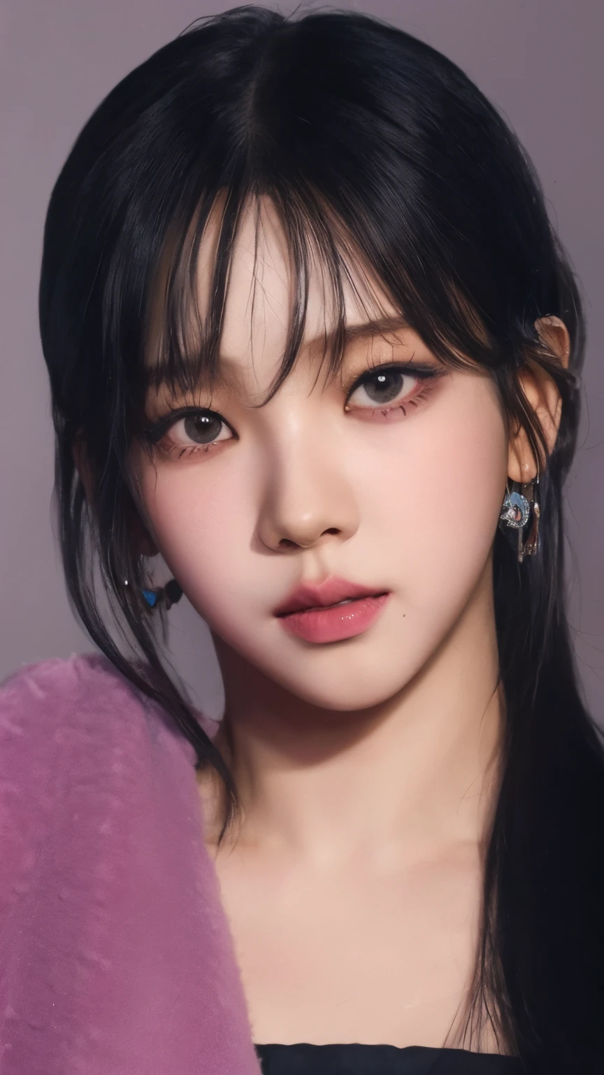 un primer plano de una mujer con cabello largo y vestido con un abrigo morado, Retrato de Jossi de Blackpink, Retrato Jisoo Blackpink, Lalisa Manobal, Parque Roseanne de Blackpink, Lalisa Manoban de Blackpink, Jossi de Blackpink, Blackpink Jennie, Jisoo de Blackpink, Jisoo de Blackpink, Jinyoung Shin, portrait of female Korean idol, Kim Doyoung
