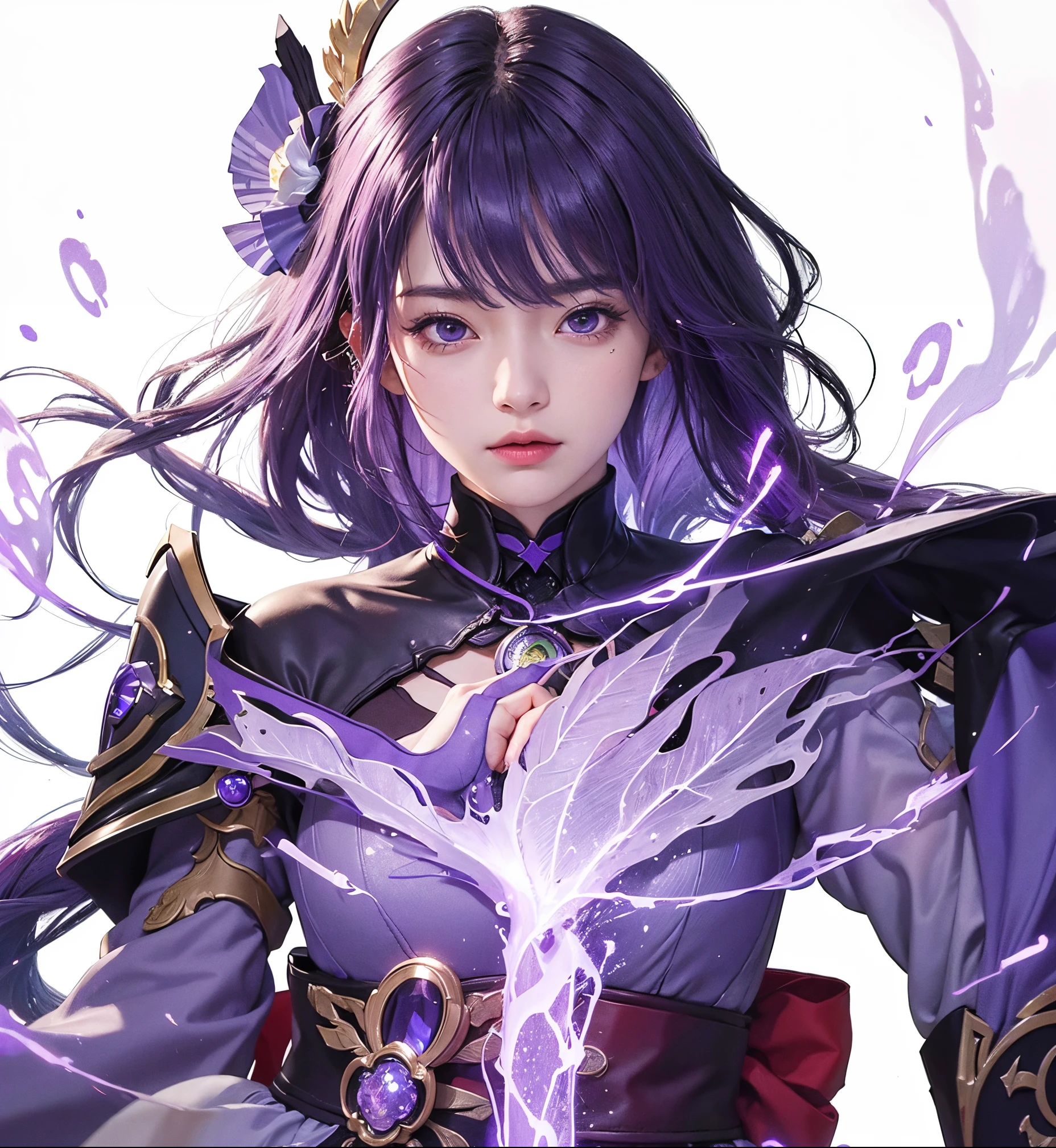 Realistic, raiden ei (genshin impactc), ultra detail, masterpiece, high quality, purple hair, genshin_impact