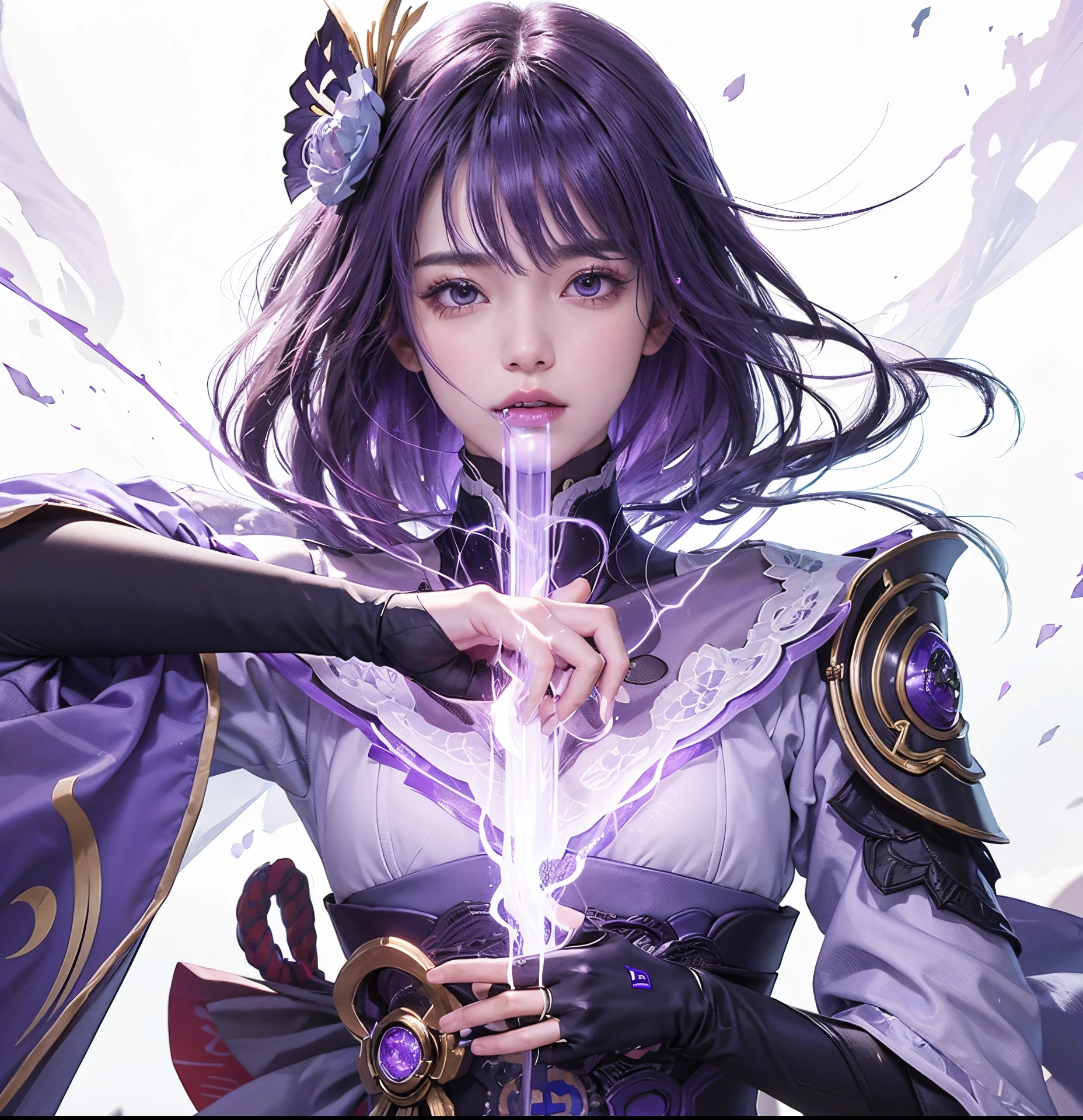 Realistic, raiden ei (genshin impactc), ultra detail, masterpiece, high quality, purple hair, genshin_impact