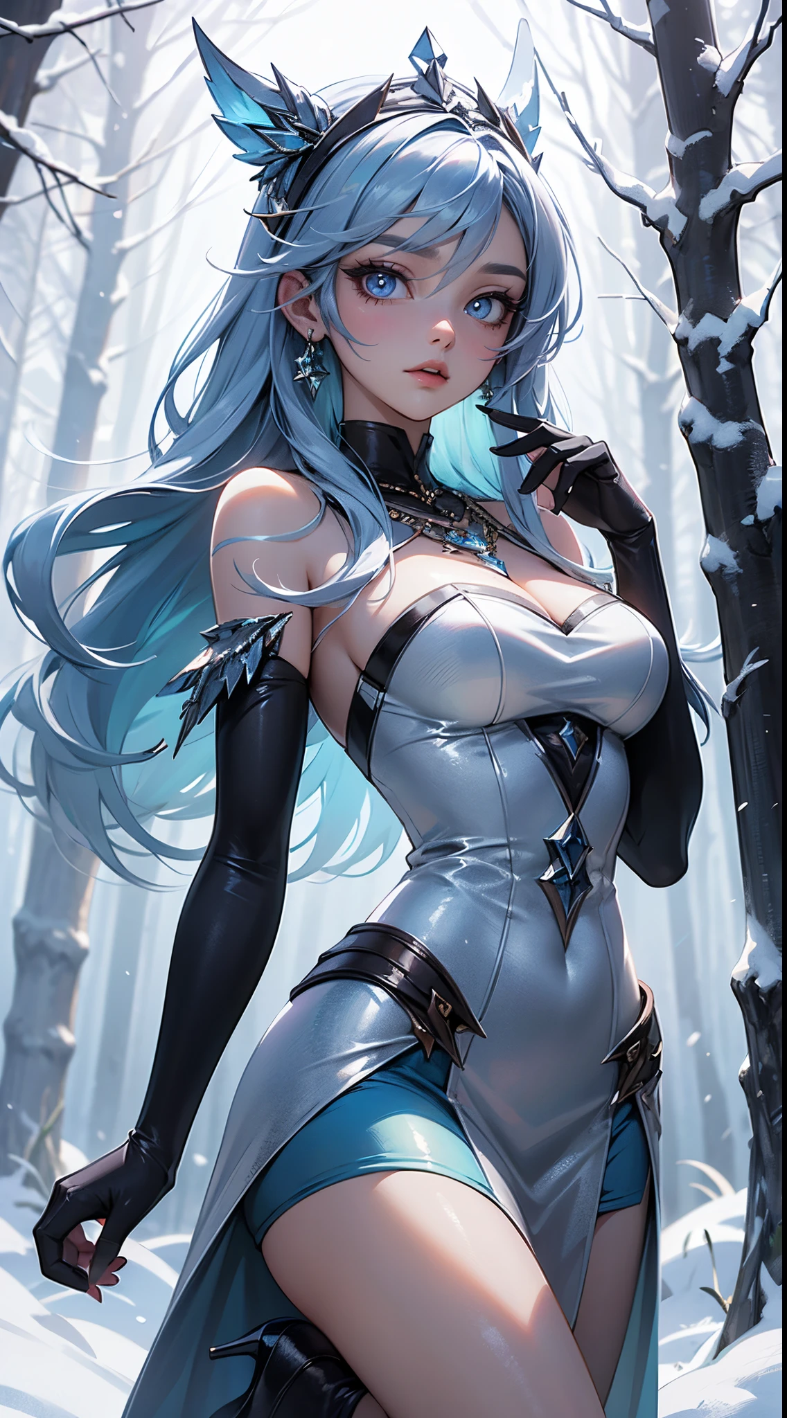 a beautiful 20 year old blonde woman with big messy hair in a blue dress, white stockings, black headband, cleavage, holding a glowing mushroom, fantasy art style, rossdraws cartoon vibrant, alice x. zhang, alice in wonderland cyberpunk, cute detailed digital art, colorfull digital fantasy art, digital fantasy art ), glossy digital painting, rossdraws pastel vibrant, rossdraws 2. 5, rossdraws 1. 0