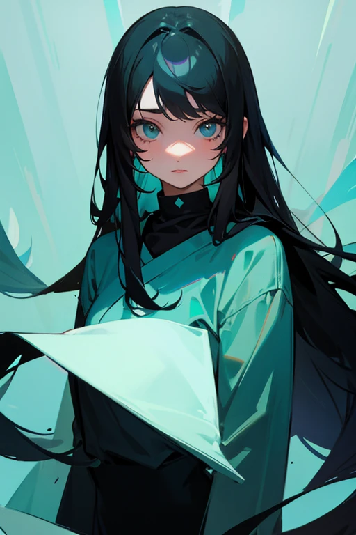 girl with long black hair and teal eyes