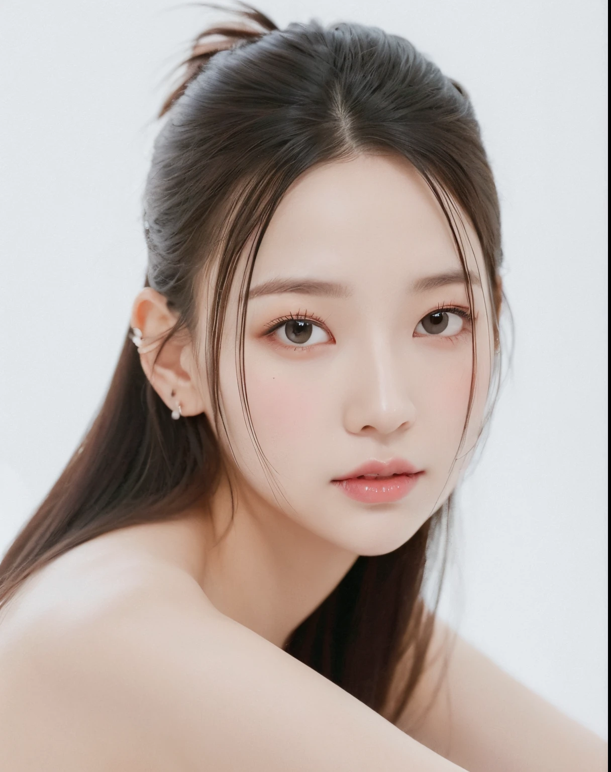 un primer plano de una mujer con cabello largo y fondo blanco, Heonhwa Choe, Jaeyeon Nam, Hermosa mujer surcoreana, Hermosa joven coreana, Lee Ji-eun, Chica coreana, Lee Ji - Eun, maquillaje coreano popular, maquillaje popular de Corea del Sur, Jinyoung Shin, Joven y adorable rostro coreano, ulzzang, Hermosa joven coreana