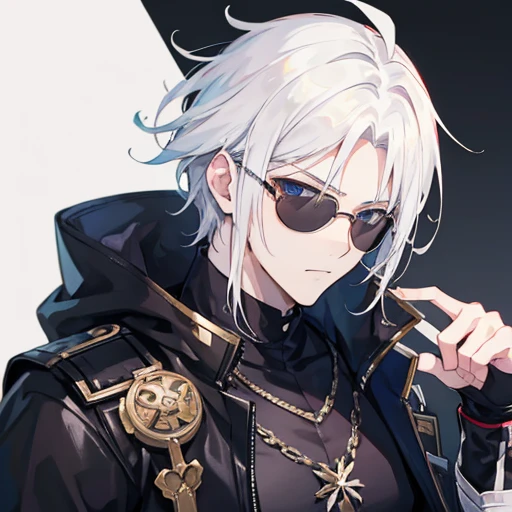 Anime style image of a man with white hair and sunglasses, Kunstwerk im Stil von Guweiz, Guweiz, Detaillierte digitale Anime-Kunst, Guweiz auf ArtStation Pixiv, Handsome guy in demon slayer art, Auf ArtStation Pixiv im Trend, Ross Tran Stil, Guweiz auf Pixiv ArtStation, Guweis Meisterwerk