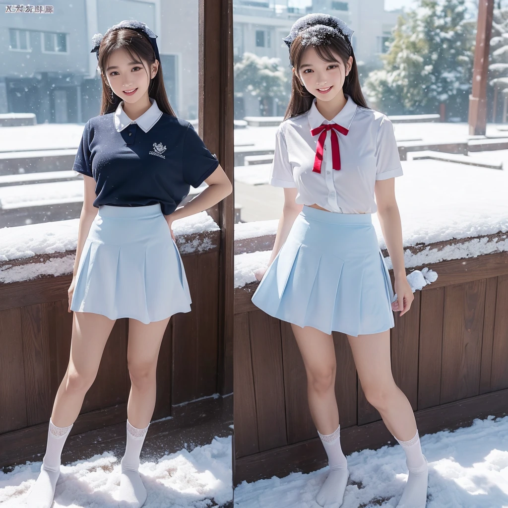 (((Dark blue school uniform、White blouses、Cute white white short sleeve blouse with red ribbon、short loose socks、dark brown loafers)))、ultra-detailliert、masterpiece、top-quality、超A high resolution、8K high image quality、Photogenic clarity、Real live-action、(((The panties are light blue panties made of lace material.、String panties)))、(((See all panties)))、(((The skirt is definitely worn)))、(((Lift skirt hem)))、A detailed eye、gradients、Spring outdoor、During the School Cultural Festival、Lots of people、perfect anatomy body proportions ,hard disk、nffsw , Nikon Z9 80mm Lens , masutepiece、Model Standing、Tiny panties、Small micro panties、Pubic hair can be seen through the lace of the panties、Sit in a triangle with your thighs slightly inward、panties focus、too bright natural light、Sunshine、Detailed lace panty pattern、Plain white panties、(((Lifting skirt while standing to show off panties to camera)))、(((Beautiful alignment and snow-white teeth)))、(((Lift the skirt bigger and bigger,、Show your panties to the camera)))、The most popular and beautiful employees of the company、Ultra slim body Gcup bust、Body shape of slim model、Beautiful posture、20yr old