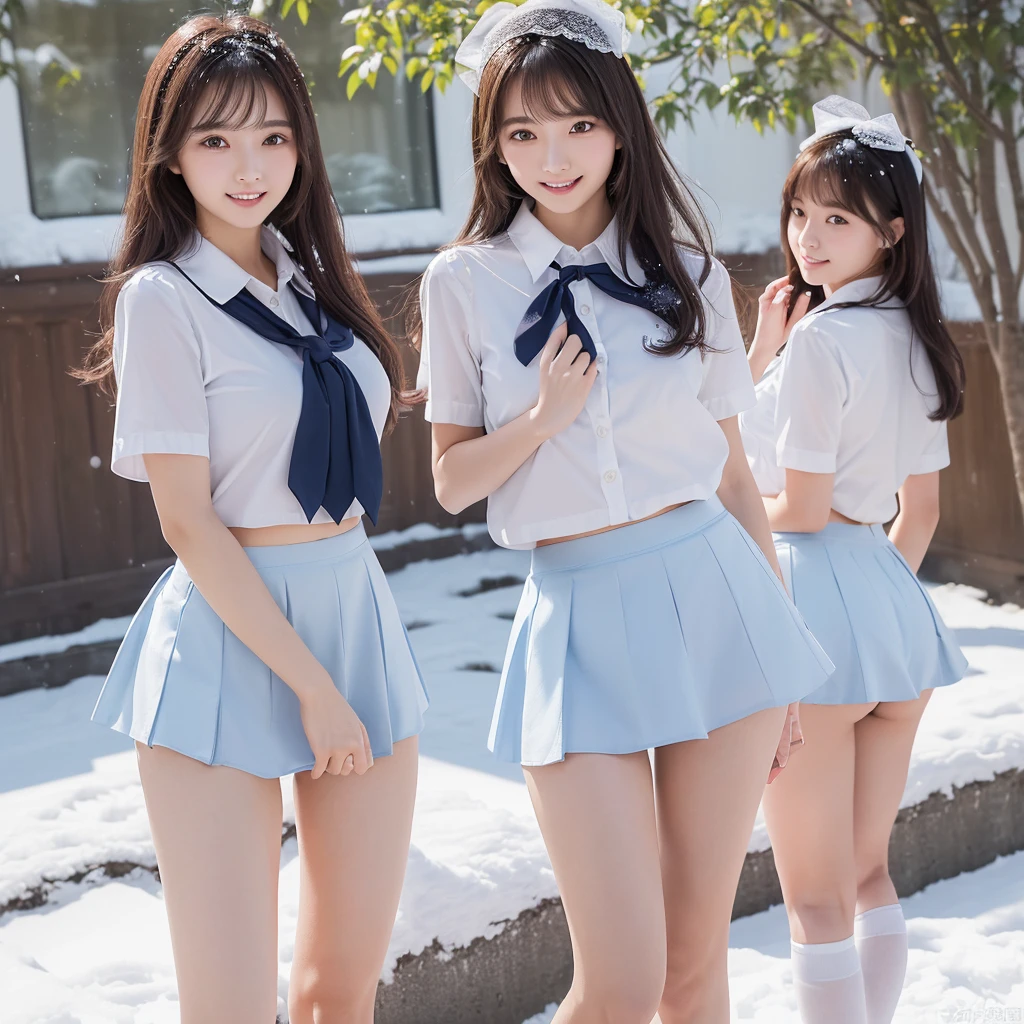 (((Dark blue school uniform、White blouses、Cute white white short sleeve blouse with red ribbon、short loose socks、dark brown loafers)))、ultra-detailliert、masterpiece、top-quality、超A high resolution、8K high image quality、Photogenic clarity、Real live-action、(((The panties are light blue panties made of lace material.、String panties)))、(((See all panties)))、(((The skirt is definitely worn)))、(((Lift skirt hem)))、A detailed eye、gradients、Spring outdoor、During the School Cultural Festival、Lots of people、perfect anatomy body proportions ,hard disk、nffsw , Nikon Z9 80mm Lens , masutepiece、Model Standing、Tiny panties、Small micro panties、Pubic hair can be seen through the lace of the panties、Sit in a triangle with your thighs slightly inward、panties focus、too bright natural light、Sunshine、Detailed lace panty pattern、Plain white panties、(((Lifting skirt while standing to show off panties to camera)))、(((Beautiful alignment and snow-white teeth)))、(((Lift the skirt bigger and bigger,、Show your panties to the camera)))、The most popular and beautiful employees of the company、Ultra slim body Gcup bust、Body shape of slim model、Beautiful posture、20yr old