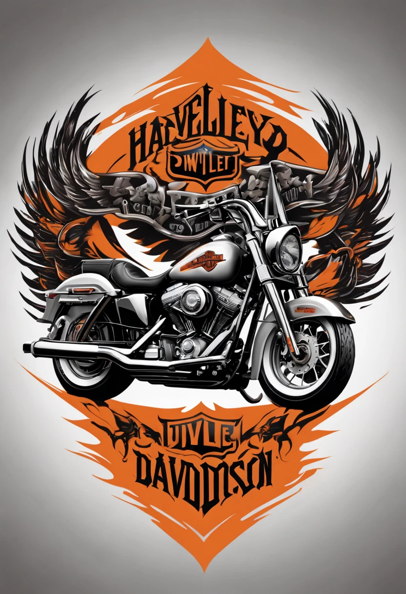 Harley Davidson logo design, (t shirt design), beefy style, design only, white background, no model
