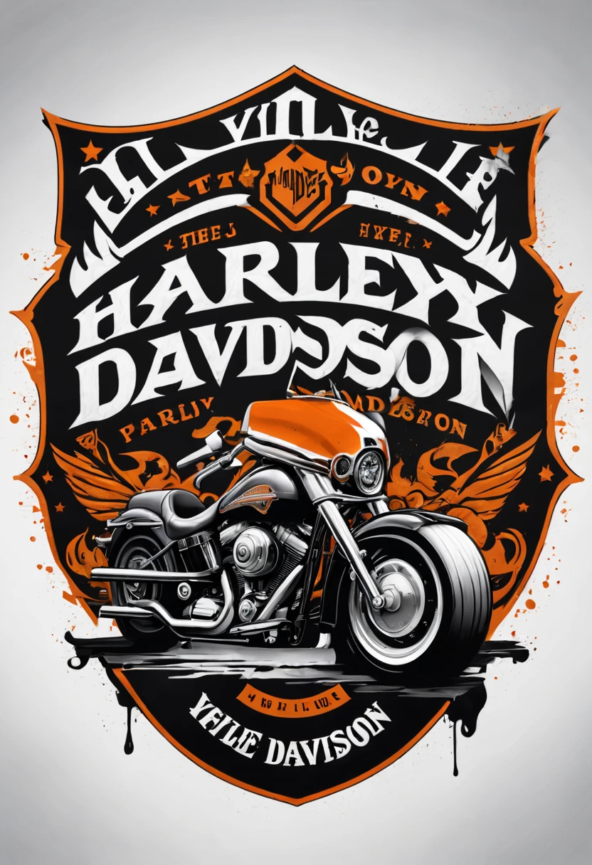 Harley Davidson logo design, (t shirt design), beefy style, design only, white background, no model