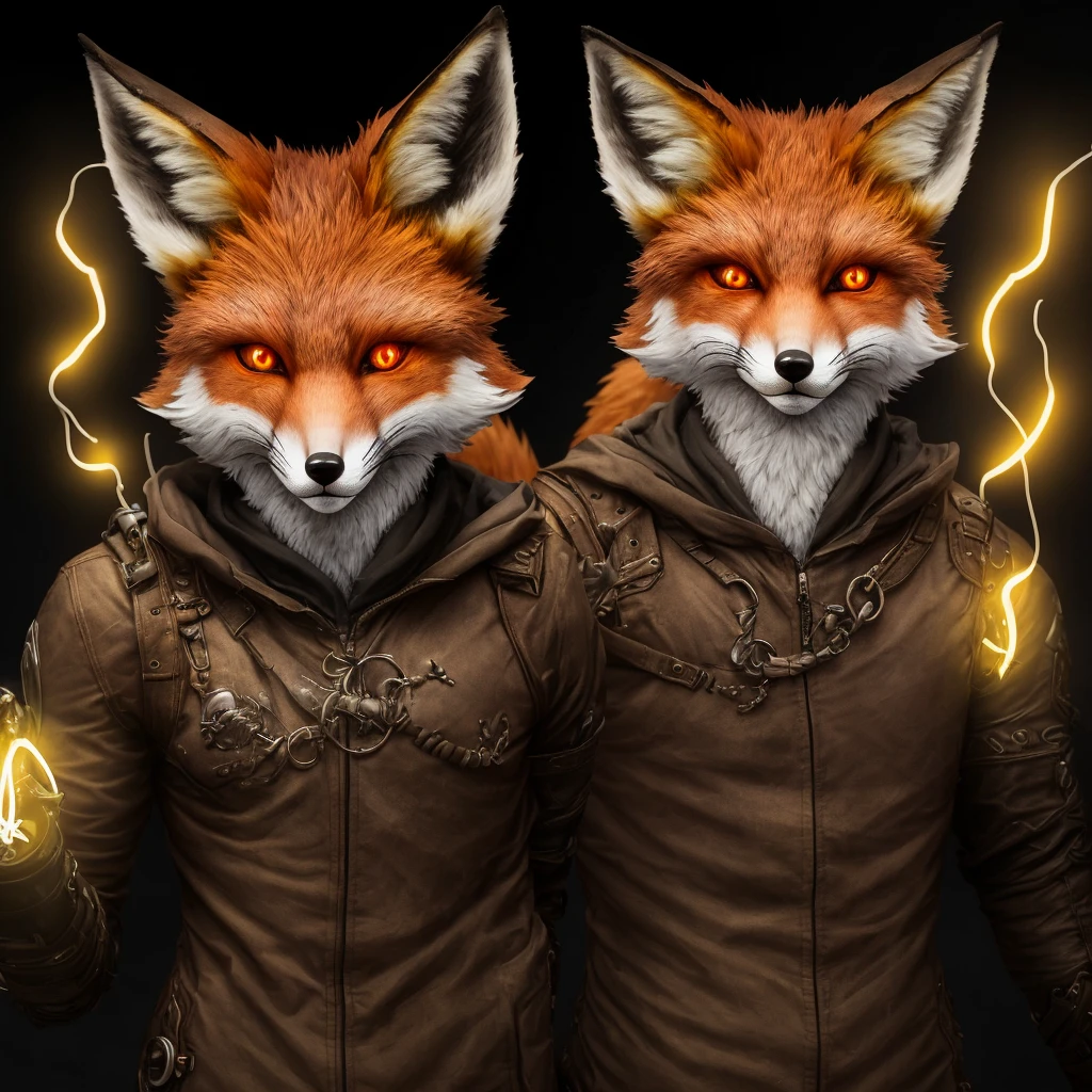 Evil anthropomorphic fox with glowing eyes