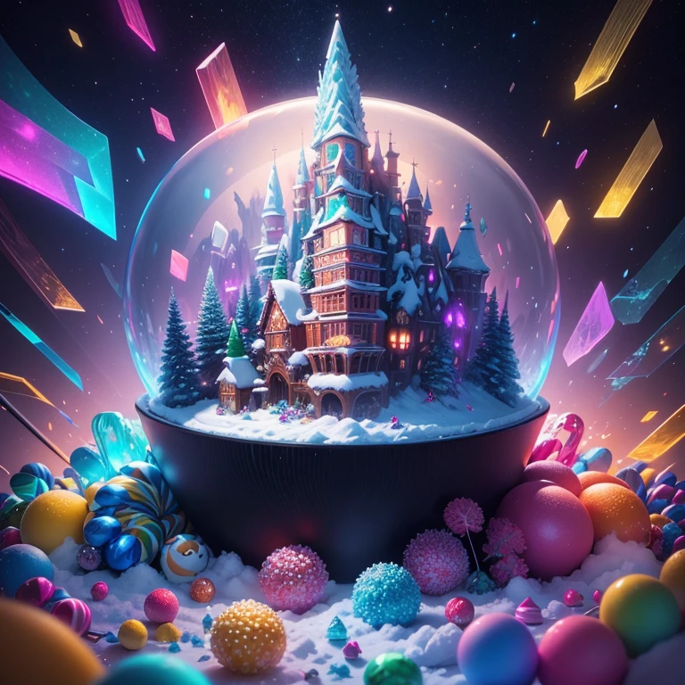 a close up of a poster with a snow scene and a mountain, vincent callebaut composition, winter concept art, by Jason Benjamin, award-winning concept art, award winning concept art, intricate and epic concept art, kilian eng and thomas kinkade, crystals enlight the scene, glinting particles of ice, intricate matte painting, beautifully illustratedm in a pile of candy and candy canes, cute colorful adorable, adorable digital painting, cute detailed digital art, hyper colorful, neon coloring, cute digital art, photo of a hamster, beeple colors, colorful hd picure, beeple and jeremiah ketner, glowing lights! digital painting, hamster, cute 3 d render