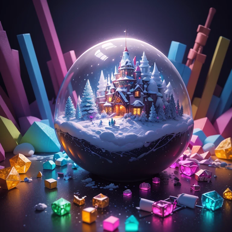 a close up of a poster with a snow scene and a mountain, vincent callebaut composition, winter concept art, by Jason Benjamin, award-winning concept art, award winning concept art, intricate and epic concept art, kilian eng and thomas kinkade, crystals enlight the scene, glinting particles of ice, intricate matte painting, beautifully illustratedm in a pile of candy and candy canes, cute colorful adorable, adorable digital painting, cute detailed digital art, hyper colorful, neon coloring, cute digital art, photo of a hamster, beeple colors, colorful hd picure, beeple and jeremiah ketner, glowing lights! digital painting, hamster, cute 3 d render