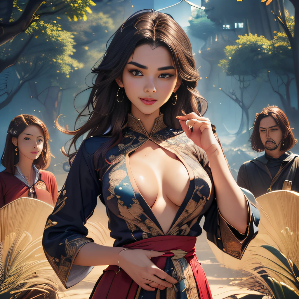 (extremely detailed 8K wallpaper:2), (photo:2), (26 years old Xuan Beautiful girl:2), (gives a lecture to friends:2), Detailed (Face & Eyes), (hyper realistic:1), (Highly detailed:1), (Epic Realistic:1), rim light, (Maximum details:1), Cosy, (body complet:1.3), (looking a viewer:2), (Attractive qualities of a woman:2), (attractive female:2), (Attractive:2), Smile, intelligence, sympathy, Grace, A sense of style, Fitness, Care, optimism, (sensitivity:2), frankness, Romantic gestures, playfulness, Fashion Sense, (sensuality:2), charm, modesty, Thoughtfulness, (femininity:1), flirtatiousness, warmth, (Physical Attractiveness:2), beautiful smile, Love of Life, Strength and power, Vulnerability, curiosity, wonder, Love, (Nature's prehistory:2), Kawaii, waifu, beautiful breasts, (attractive body:2), (handsome body:2), BEAUTIFUL POSE, attractive pose, (nice feet:1.0), (beautiful clothing:1), (Classic clothes:2), (elegant clothing:2), (European Clothing:2), detailed clothes, (upskirt:1), (blouse:1), (provocative pose)