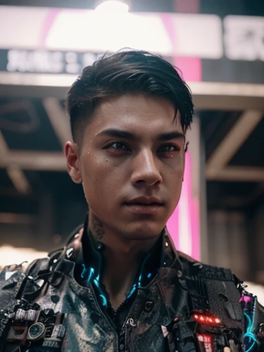 Make this photo cyberpunk handsome boy ultra realistic, change background into professional, 8k ultra realistic.
