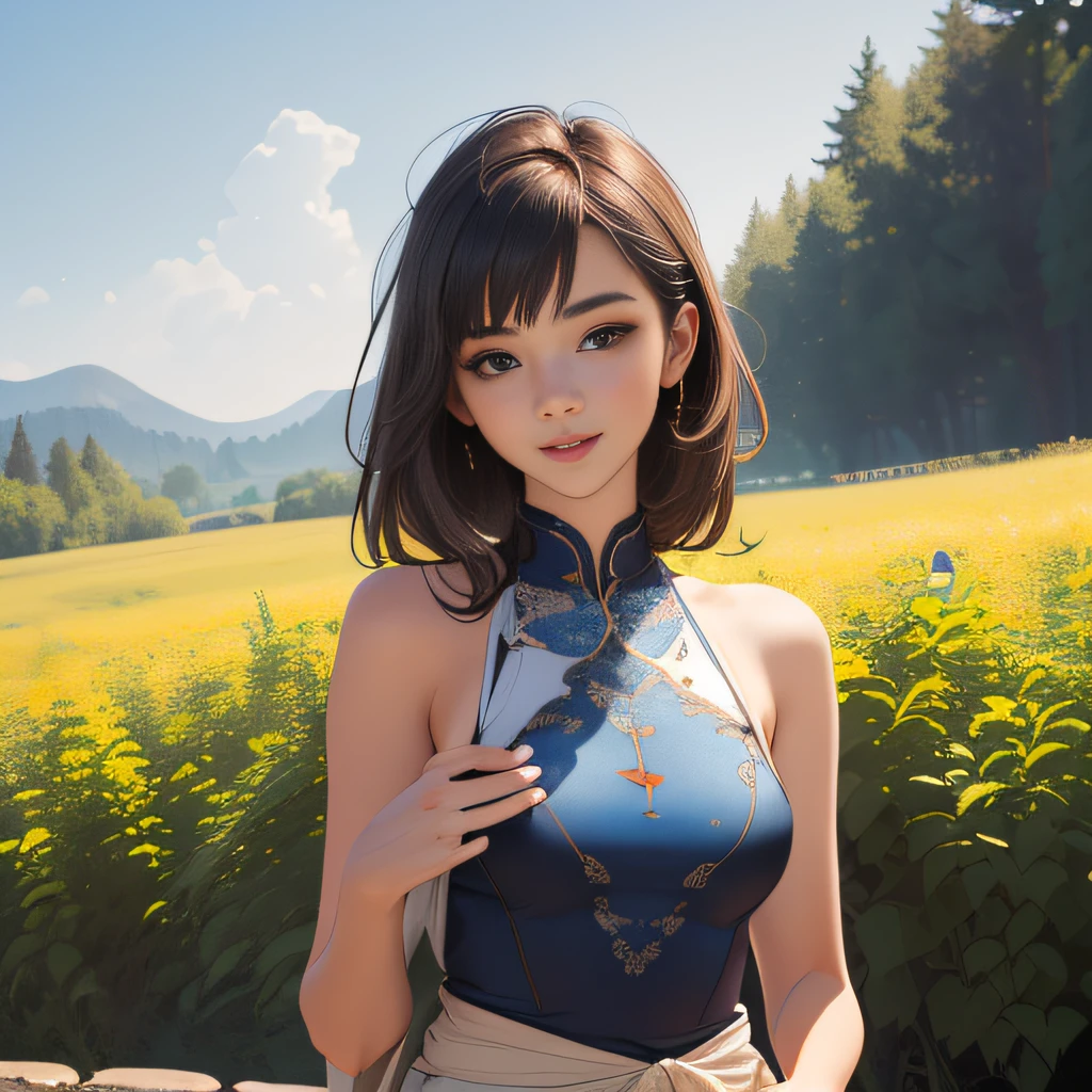 (Extremely detailed 8k wallpaper:2), (photo:2), (soigne Beautiful girl:2), (gives a lecture to friends:2), detailed (Face and eyes), (hyper realistic:1), (highly detailed:1), (epic realistic:1), rim light, (maximum details:1), cozy, (fullbody:1.3), (looking at viewer:2), (Woman's Attractive Qualities:2), (Attractive Woman:2), (Attractive:2), Smile, Intelligence, Empathy, Gracefulness, Sense of Style, Fitness, Grooming, Optimism, (Sensitivity:2), Sincerity, Romantic Gestures, Playfulness, Fashion Sense, (Sensuality:2), Charm, Modesty, Thoughtfulness, (Femininity:1), Flirtatiousness, Warmth, (Physical attractiveness:2), A beautiful smile, A love of life, strength and power, vulnerability, curiosity, wonder, love, (nature background:2), kawaii, waifu, Beautiful breasts, (attractive body:2), (Beautiful body:2), Beautiful pose, attractive pose, (Beautiful legs:1.0), (spread legs:1.0), (Beautiful clothes:1), (classic clothes:2), (elegant clothes:2), (European clothes:2), detailed clothes, (skirt:1), (blouse:1), (provocative pose)