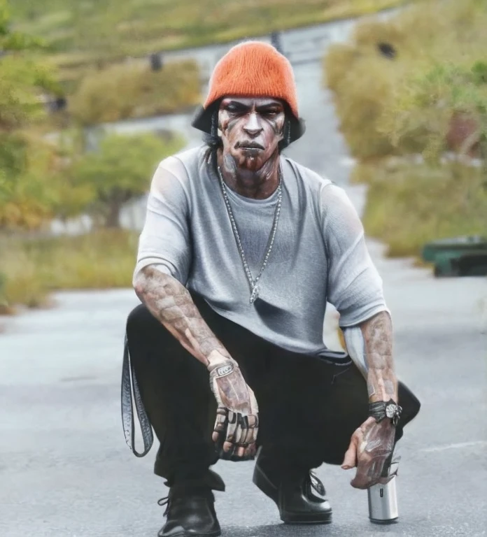 futuristic cowboy style man with robotic details and ultra realistic gangster look 4k, fundo roxo
