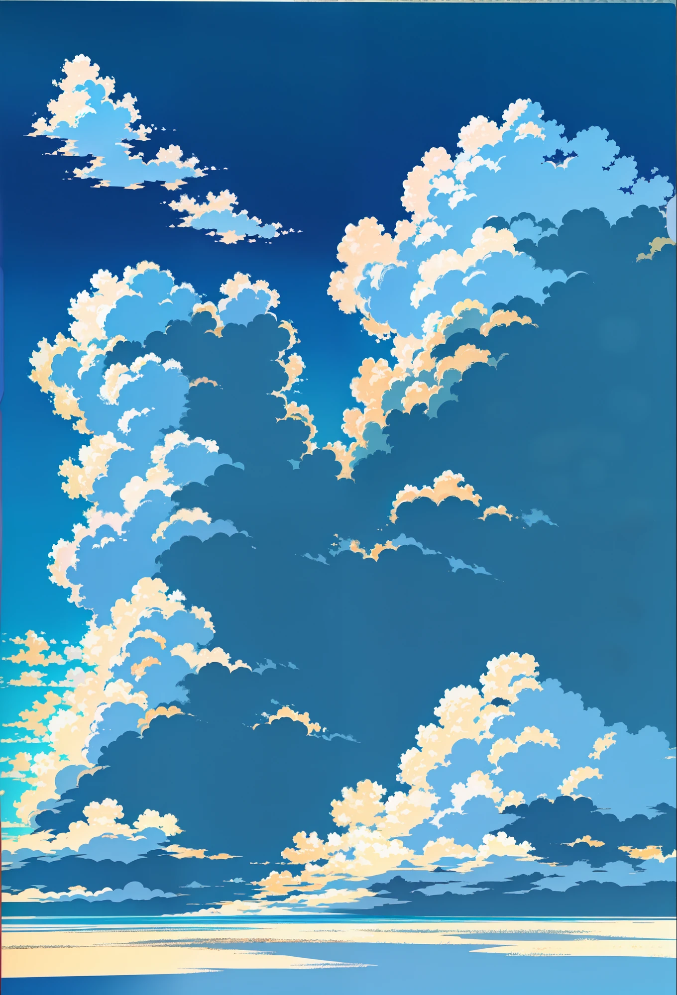 highly detailed,flat color,best quality,masterpiece,dept of field,urushihara satoshi,,1980s \(style\),, ,((masterpiece)),(((best quality))),, blue sky,background,cloud,,,(((flat color))),outline,
