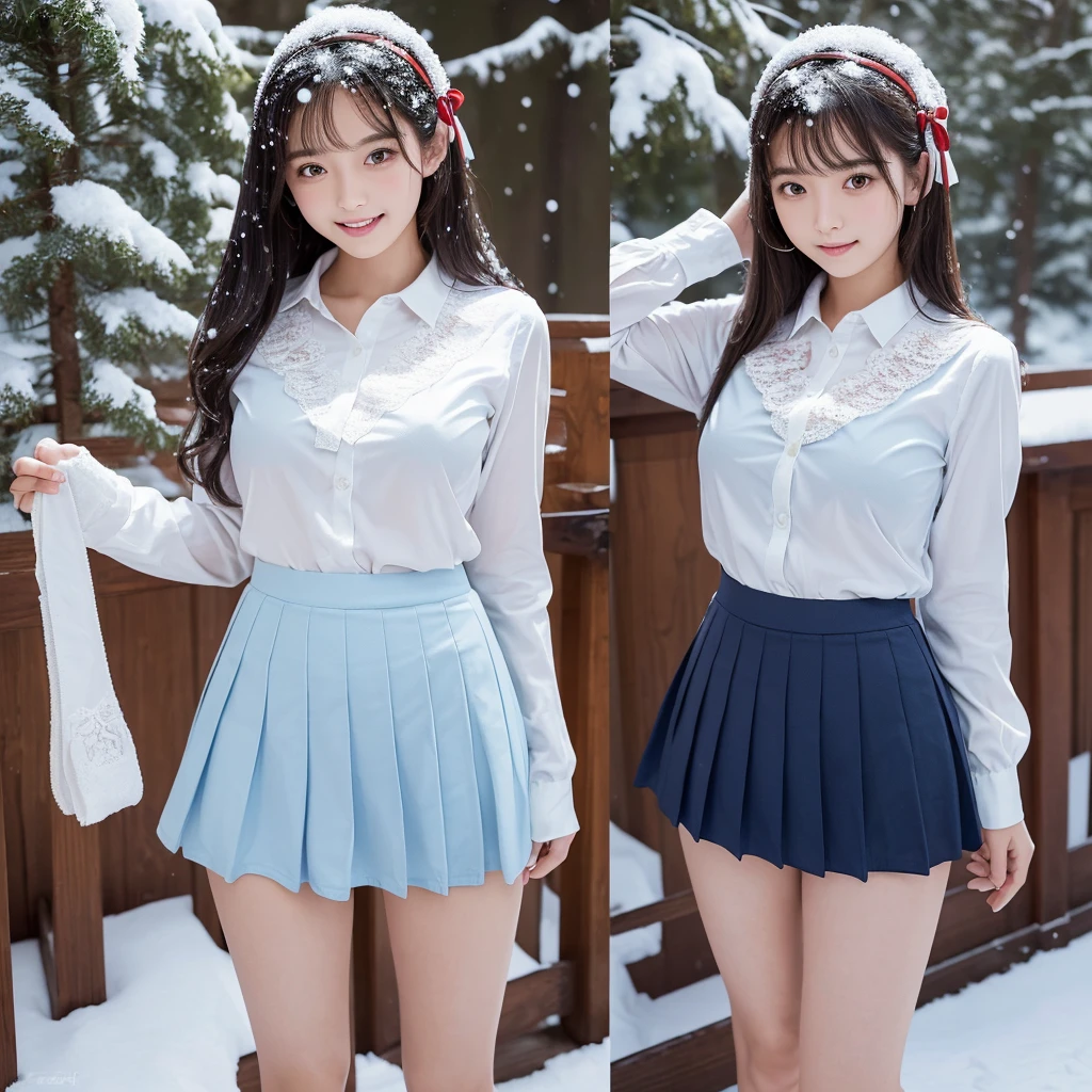 (((Lifting skirt while standing to show off panties to camera)))、(((Show your panties to the camera)))、(((Dark blue school uniform、White blouses、cute white blouse with red ribbon、1girl in、20yr old、short loose socks、dark brown loafers)))、ultra-detailliert、masterpiece、top-quality、超A high resolution、8K high image quality、Photogenic clarity、Real live-action、(((The panties are light blue panties made of lace material.、String panties)))、(((See all panties)))、(((The skirt is definitely worn)))、(((Lift skirt hem)))、A detailed eye、gradients、Exclusive Cafe、huge tit、perfect anatomy body proportions、nffsw , Nikon Z9 80mm Lens , masutepiece、Model standing with legs open、Ultra-small panties、Small micro panties、Pubic hair can be seen through the lace of the panties、Sit in a triangle with your thighs slightly inward、Focus on panties、too bright natural light、Detailed lace panty pattern、black panties that dig into the pussy、(((Beautiful alignment and snow-white teeth)))、Ultra slim body Gcup bust、Body shape of slim model、Beautiful posture