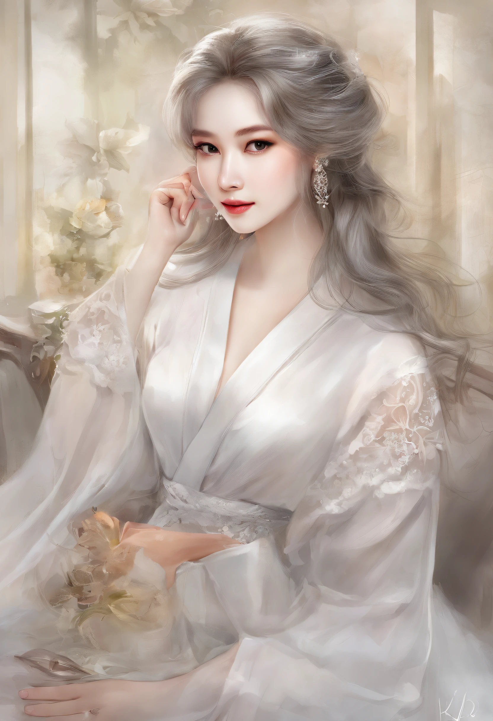 A smile、Royal Sister, gentle、bath robe、sandals、profesional lighting、Night Pool、(top-quality)、(Masterpiece)、20yr old、D-cups、ellegance、Korean female１One guy、(Best quality)、(８K)、Whitening skin、Very delicate and delicate skin texture、Snow-whiteskin、Delicate long hair、Cute
