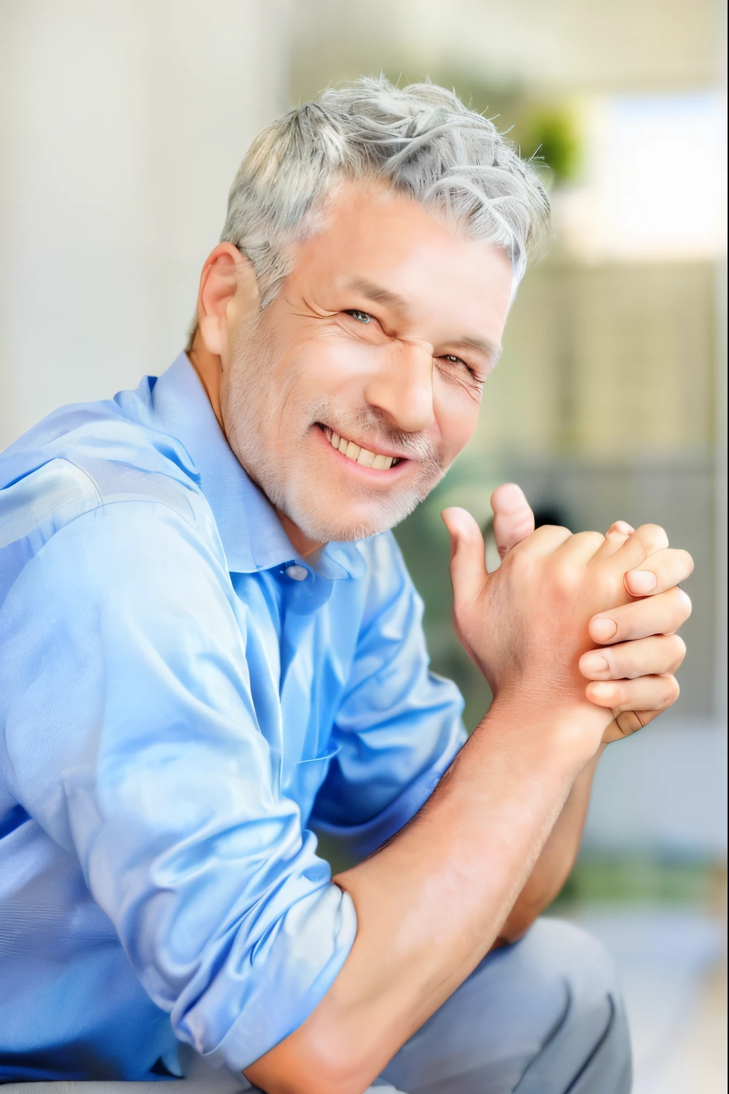 Western European men、German，White hair、wears glasses、Smiling man, Smiling man, smiling male, middle aged man, man in his 40s, dark grey haired man, portrait shooting, Mature male, 45-year-old male, photo of a man, Attractive man, photo of a man, Handsome men, One guy, hand on cheek