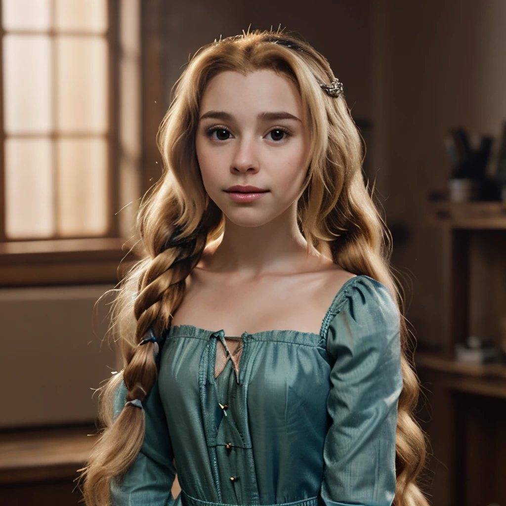 vinnie hacker como rapunzel de cabelos curtos. realista