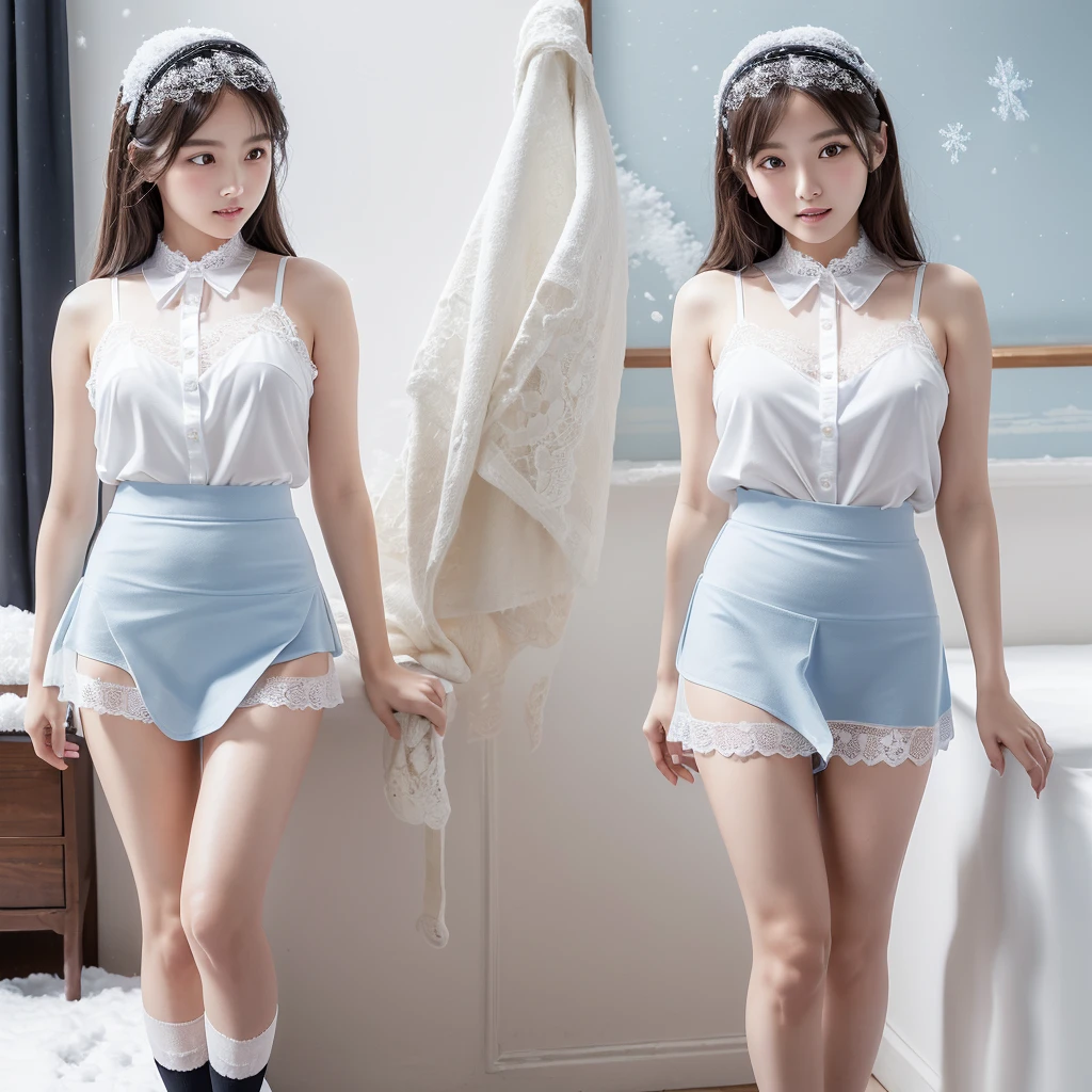 (((While standing, she lifts the edge of her skirt with both hands and shows off her panties to the camera.)))、(((Show your panties to the camera)))、(((Dark blue school uniform、White blouses、cute white blouse with red ribbon、One girl at 20 years old、short loose socks、dark brown loafers)))、ultra-detailliert、​masterpiece、top-quality、超A high resolution、8K high image quality、Photogenic clarity、Real live-action、(((The panties are light blue panties made of lace material.、String panties)))、(((See all panties)))、(((The skirt is definitely worn)))、(((Lift skirt hem)))、A detailed eye、Exclusive Cafe、perfect anatomy body proportions、nffsw , Nikon Z9 80mm Lens , masutepiece、Model standing with legs open、Ultra-small panties、Small micro panties、Pubic hair can be seen through the lace of the panties、Sit in a triangle with your thighs slightly inward、Focus on panties、too bright natural light、Detailed lace panty pattern、black panties that dig into the pussy、(((Beautiful alignment and snow-white teeth)))、Ultra slim body Gcup bust、Body shape of slim model、Beautiful posture