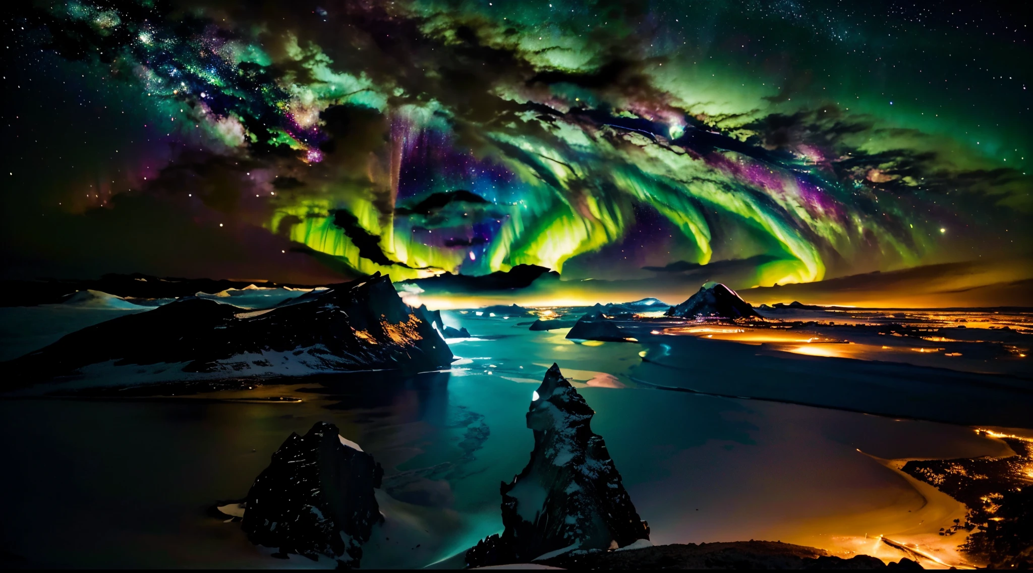 master part、excelente qualidade、excelente qualidade de imagem、qualidade 8k、Beautiful photo of the starry sky、majestoso、 aurora polar、Arched Milky Way:1.25、Alaphed View of Mars from Space:1.9, fotografia espacial, fotografia espacial, see mars from space